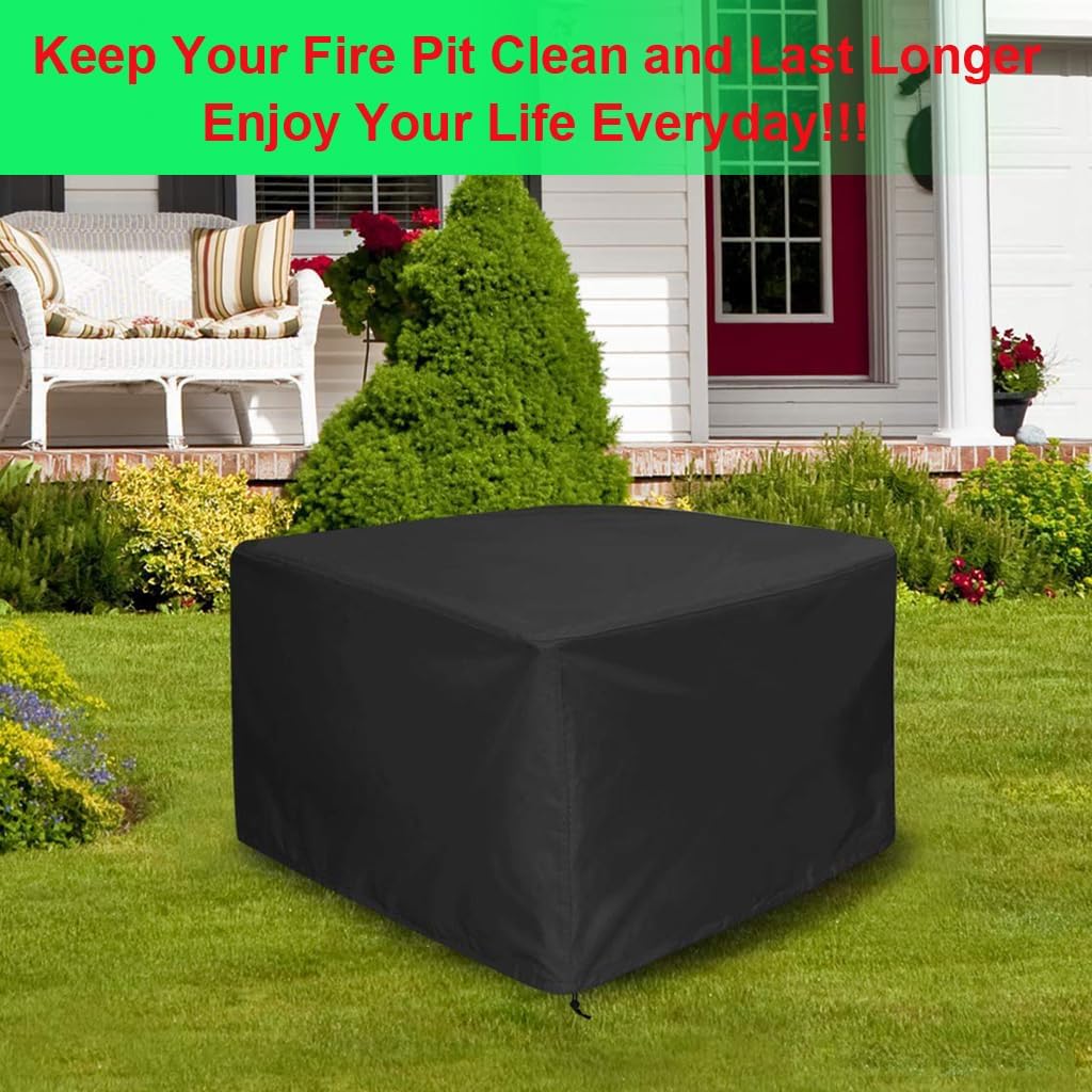 30 Inch Square Fire Pit Cover for 28-30 Inch Fire Pit Tables, 600D Heavy Duty Waterproof 31 x 31 x 25 Inches Patio Propane Gas Firepit Cover Square Outdoor, Black