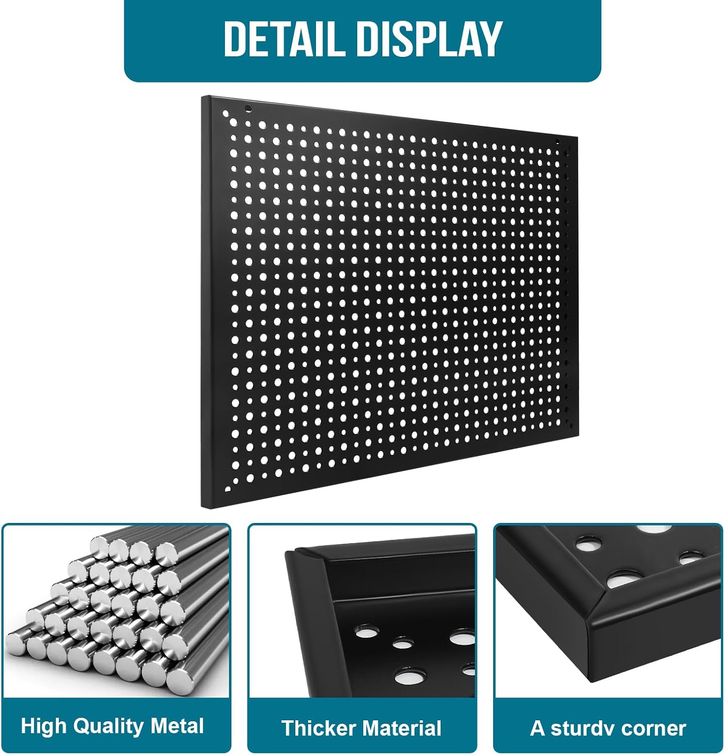 4 Pack Heavy Duty Steel Pegboard Garage Organization Panels,Universal 1/8 and 1/4 Pegboard Accessories,Suitable for Tool Storage,Garage Storage etc.(Black, 16X12)