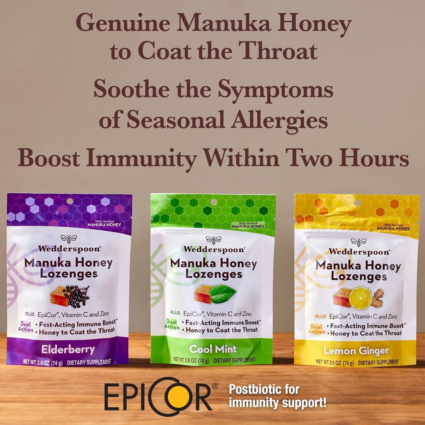 Wedderspoon Manuka Honey Immunity Lozenges, Lemon Ginger, 2.6 Oz (Pack of 1), Genuine New Zealand Honey, Boost Immunity Within Two Hours