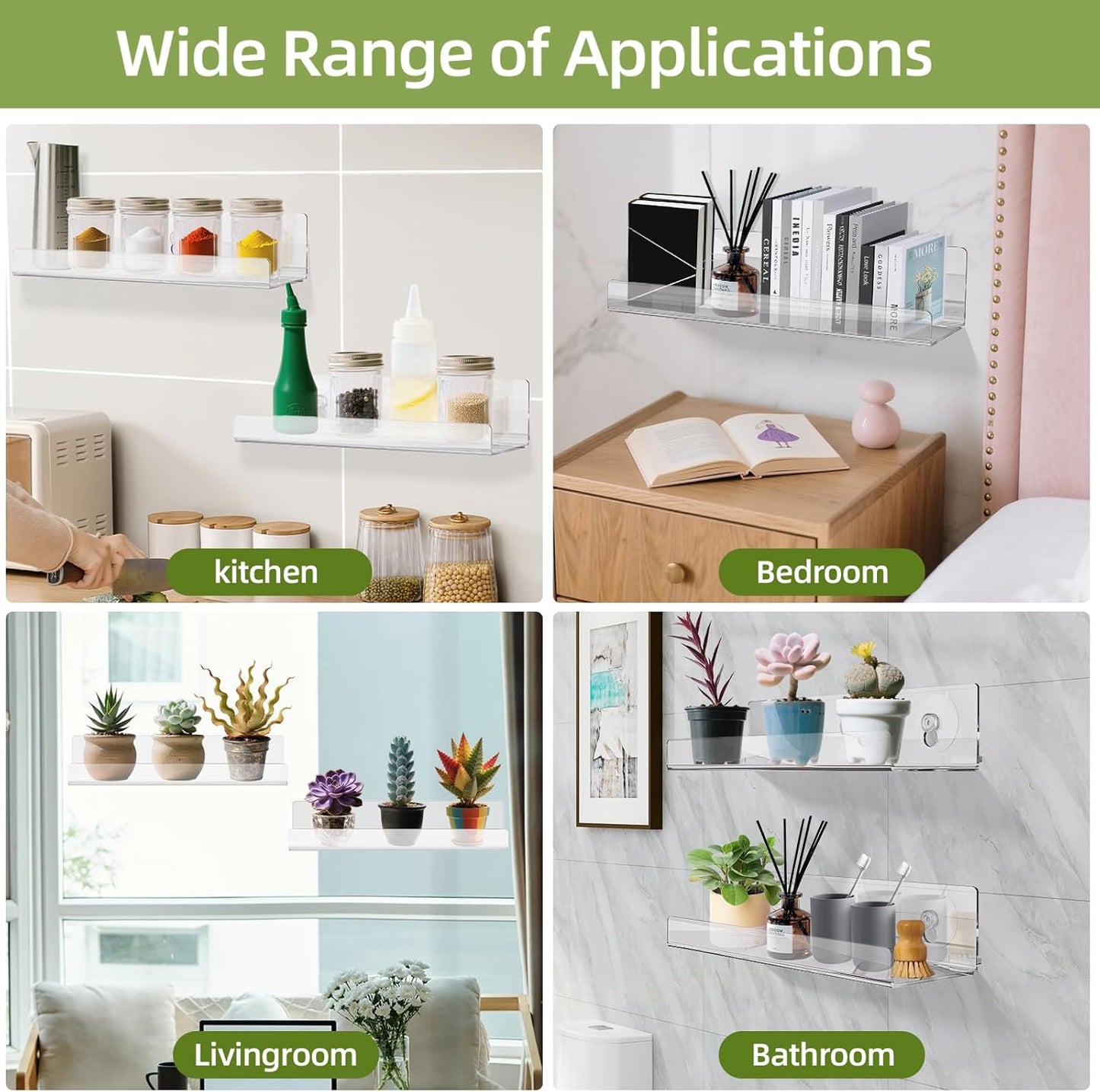 Windproof Window Plant Shelves 6 Pack - 15" Suction Cup Floating Shelf Set for Indoor Plants, Herb Gardens, Books & Decor, Bathroom and Kitchen Space-Saving Wall-Mounted Clear Acrylic Sill Extender