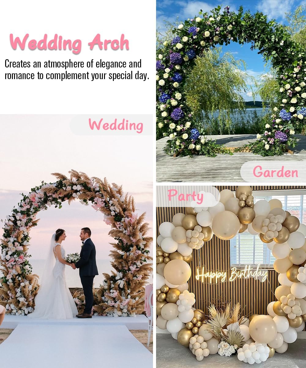 Queension Metal Arch Backdrop Stand 8Ft Wide 7Ft High, Wedding Arch Frame for Wedding Decorations, Balloon Arch Stand with Base for Ceremony, Outdoor Garden Arch Trellis for Climbing Plants, Black