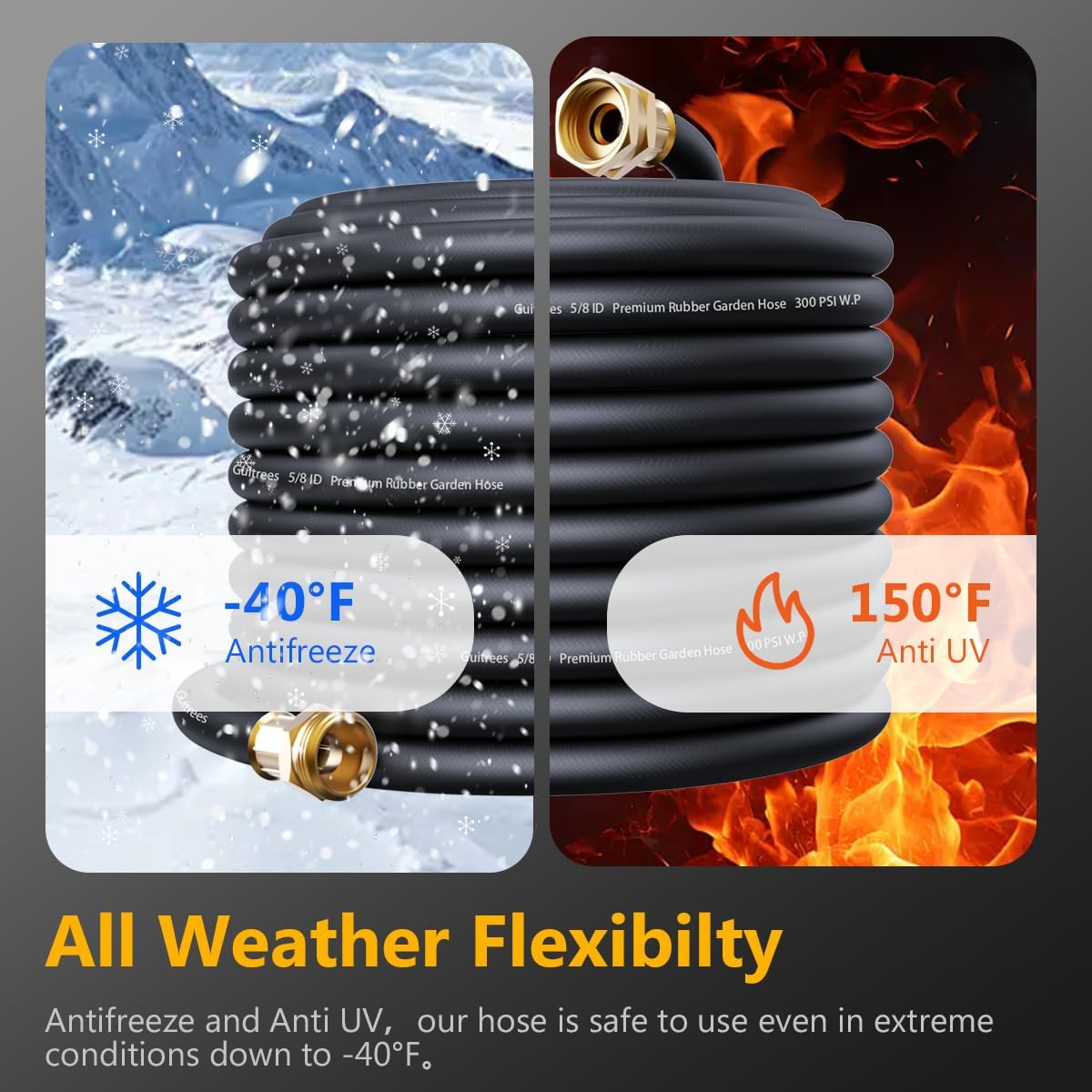 Leader Garden Hose 10ft x 5/8", Heavy Duty Short Water Hose, Female to Female Fittings, Five Layered Braiding for Durability, 1000PSI Burst, 200PSI Working (Black)