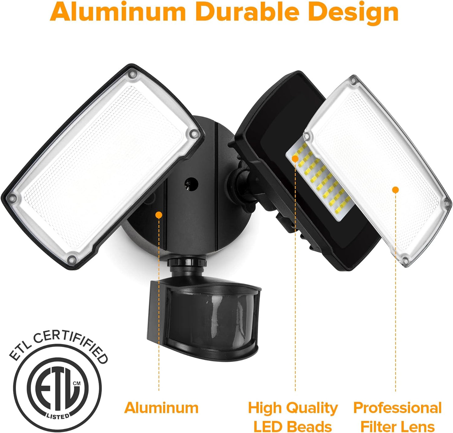 LUTEC 38W 3500 Lumen LED Motion Activated Integrated Dual-Head Floodlight Outdoor with Motion Sensor, 5000K Daylight, Dusk to Dawn, Exterior Security Wall Light for Patio, Garden, Yard(Black)