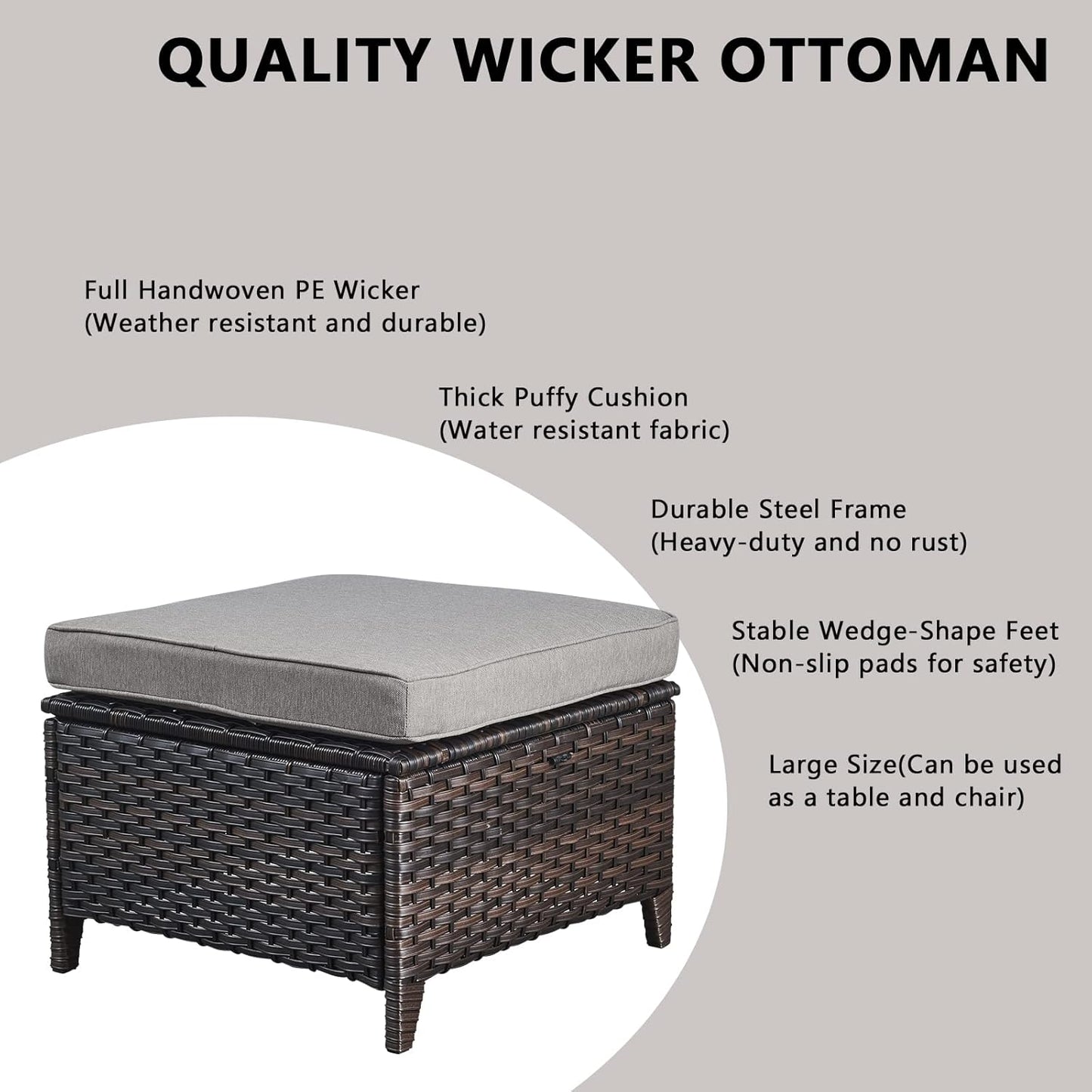 Outdoor Wicker Patio Furniture Set - 6 Piece Rattan Patio Conversation Set with 2 Rocking Swivel Chairs,2 Ottomans,1 Sofa and 1 Side Table for Porch Deck Backyard Garden(Brown/Grey)