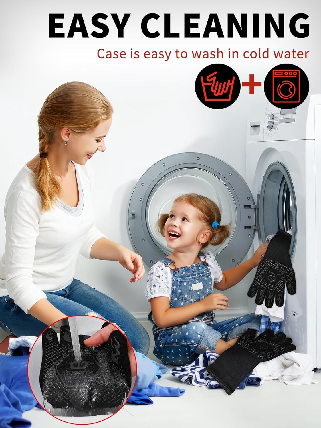 BBQ Oven Gloves 1472℉ Heat Resistant Oven Mitts Silicone Non-Slip Cooking Gloves for Barbecue, Grilling, Baking, Welding, Smoker (A Pair) (Black)