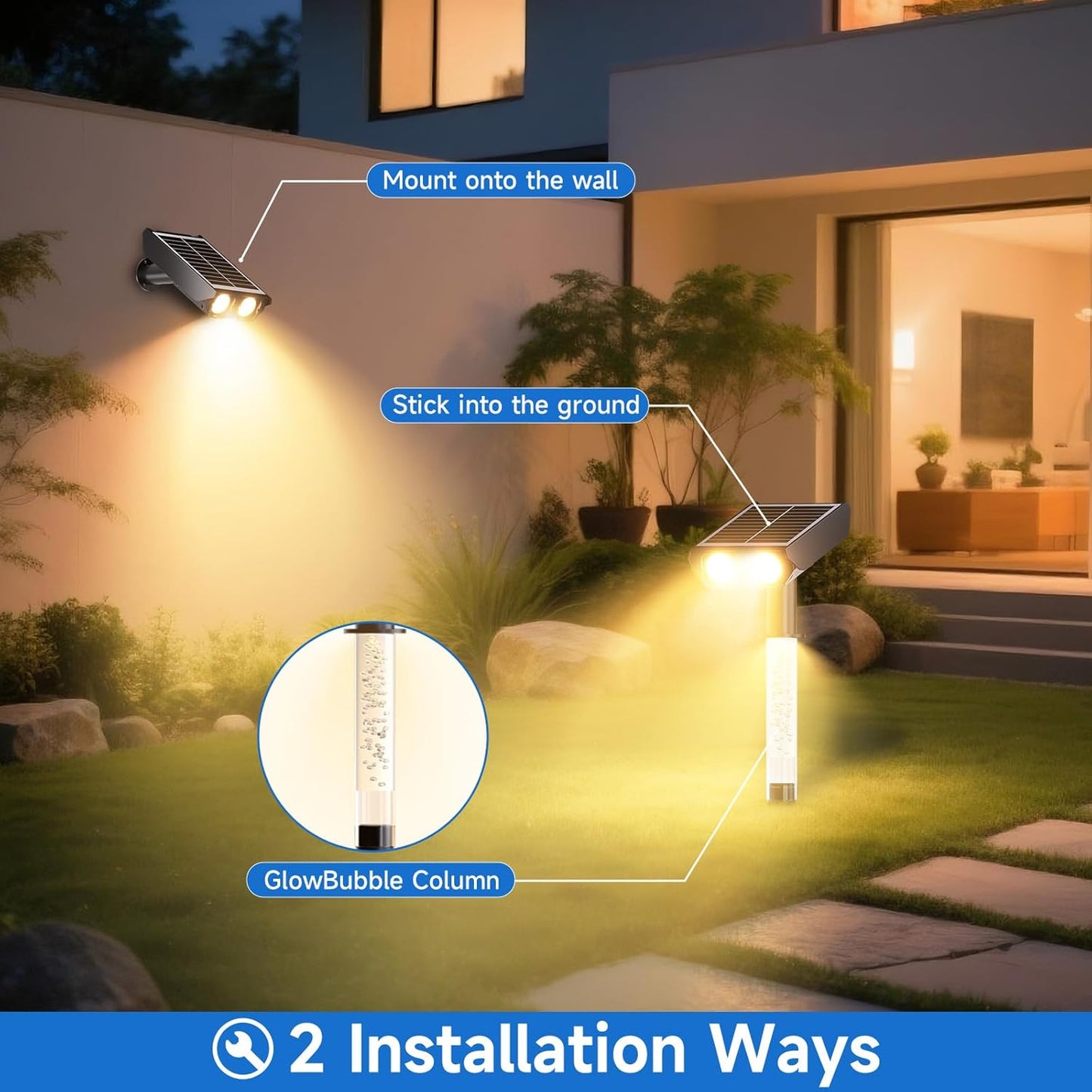 Solar Spot Lights Outdoor Adjustable Beam & PC Light Guide Column, 4 Pack Solar Lights Outdoor Waterproof IP65, 2 Modes & Auto On/Off Landscape Spotlights for Garden, Yard, Pathway, Tree (Warm Yellow)