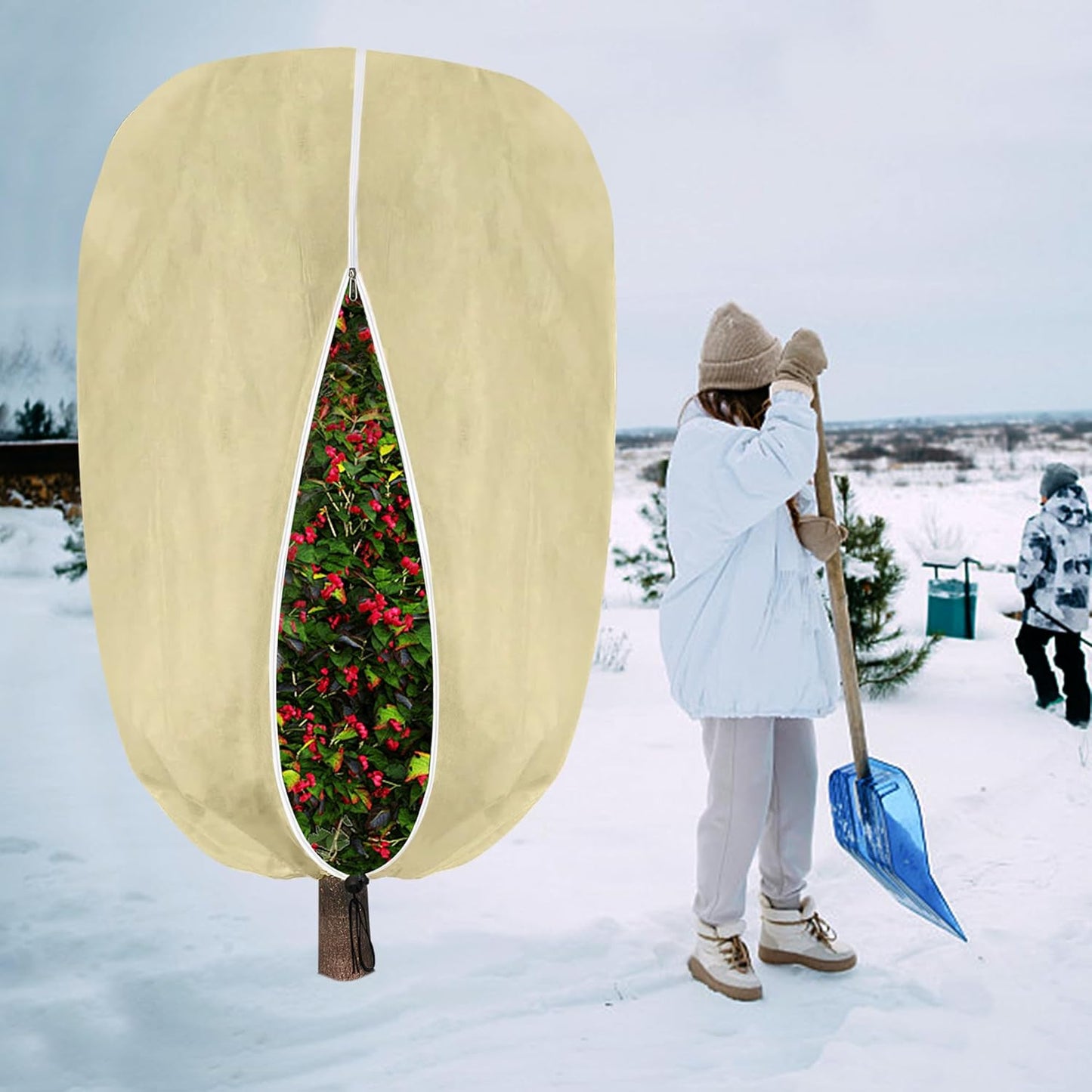 2 Pack 94" x 79" Large Plant Covers Freeze Protection- Reusable Winter Plant Frost Protection Cover Bags with Zipper Drawstring- Frost Cloth Blankets for Outdoor Plant Tree Against Freezing Animal Eat