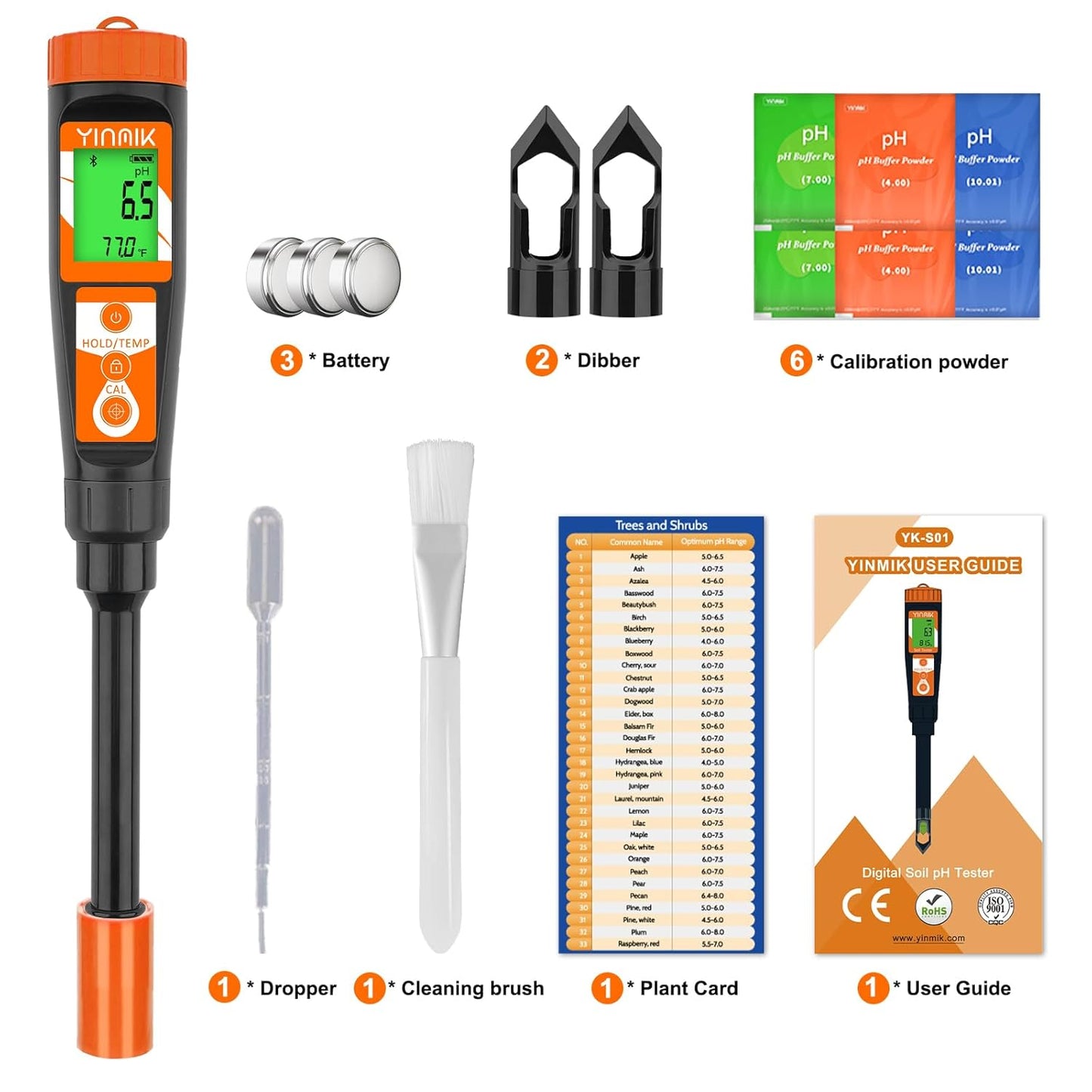 Digital pH Meter for Soil, Soil pH Tester for Potted Plants, Professional pH Reader for Soil and Water, Electronic Soil pH Test Kit for Garden, Lawn, Greenhouse, Indoor & Outdoor, Farming, Yard Use