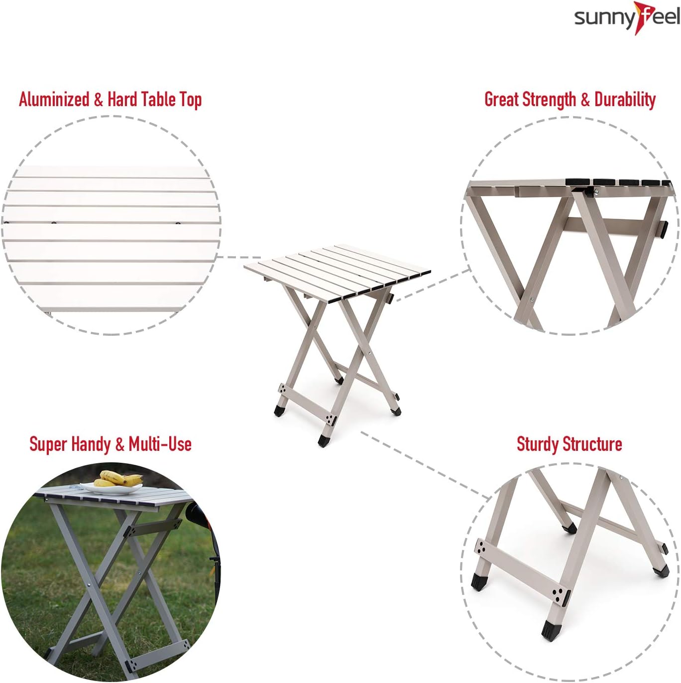 SUNNYFEEL Folding Camping Table - Lightweight Aluminum Portable Picnic Table, 18.5L x 18.5W x 24.5H Inch for Cooking, Beach, Hiking, Travel, Fishing, BBQ, Indoor Outdoor Small Foldable Camp Tables - Lumora Garden