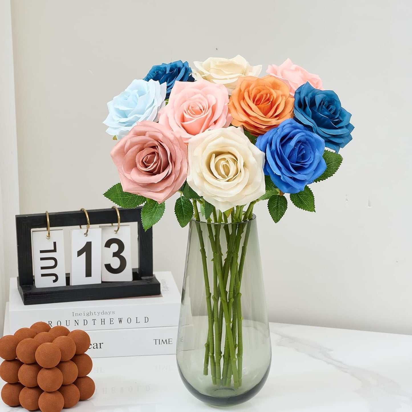 Artificial Rose 10pcs Open Flower Bouquet Faux Rose Stems for Wedding Arrangement, Bridal Bouquet, Centerpiece, Fake Faux Silk Flowers (Green)