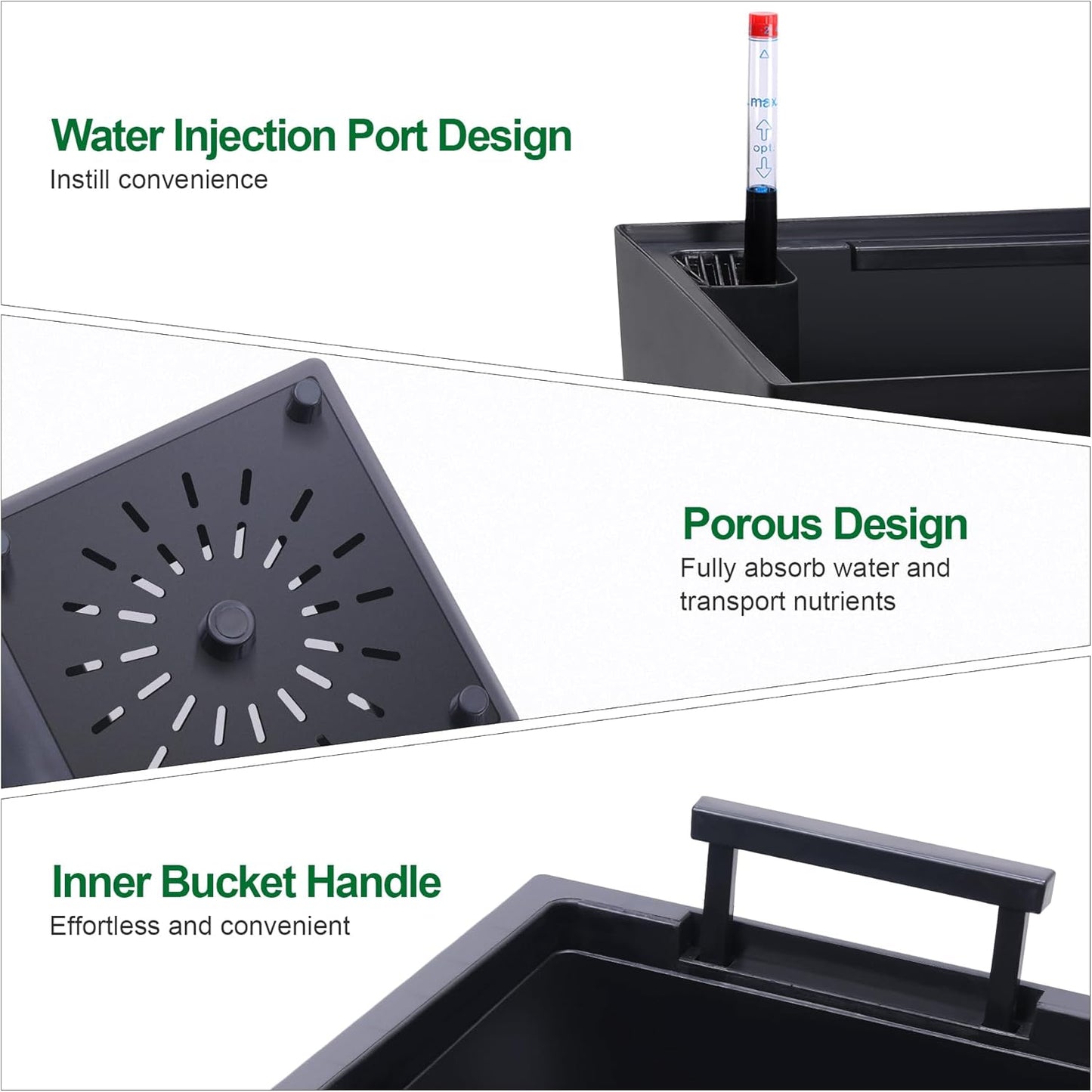 22.5" Tall Planters Set of 2, Outdoor&Indoor Black Planter Pots, High Front Porch Planter Pots with Drainage Holes&Water Level Monitor&Inner Bucket, Automatic Watering, Black