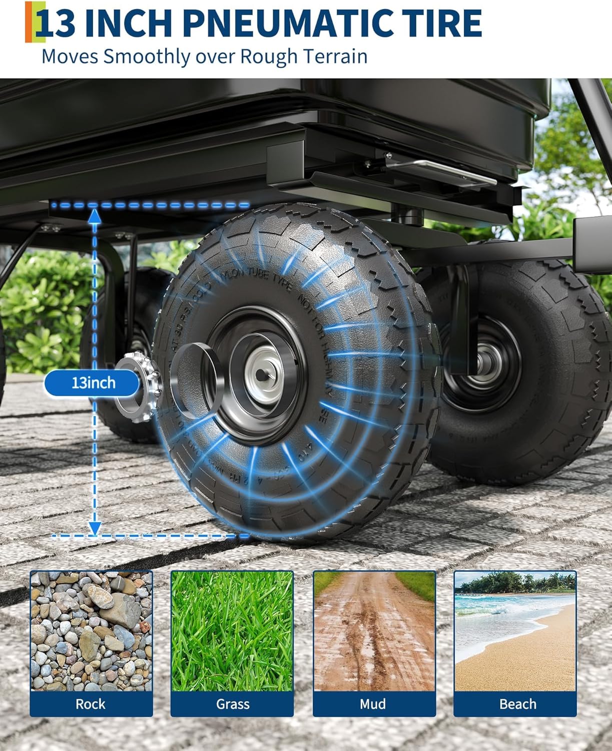 Poly Dump Cart - Heavy Duty 1200lbs Garden Cart with Quick-Release Dumping & No-Flat 10" Tires, Utility Wagon for Yard Work, Landscaping, Gardening