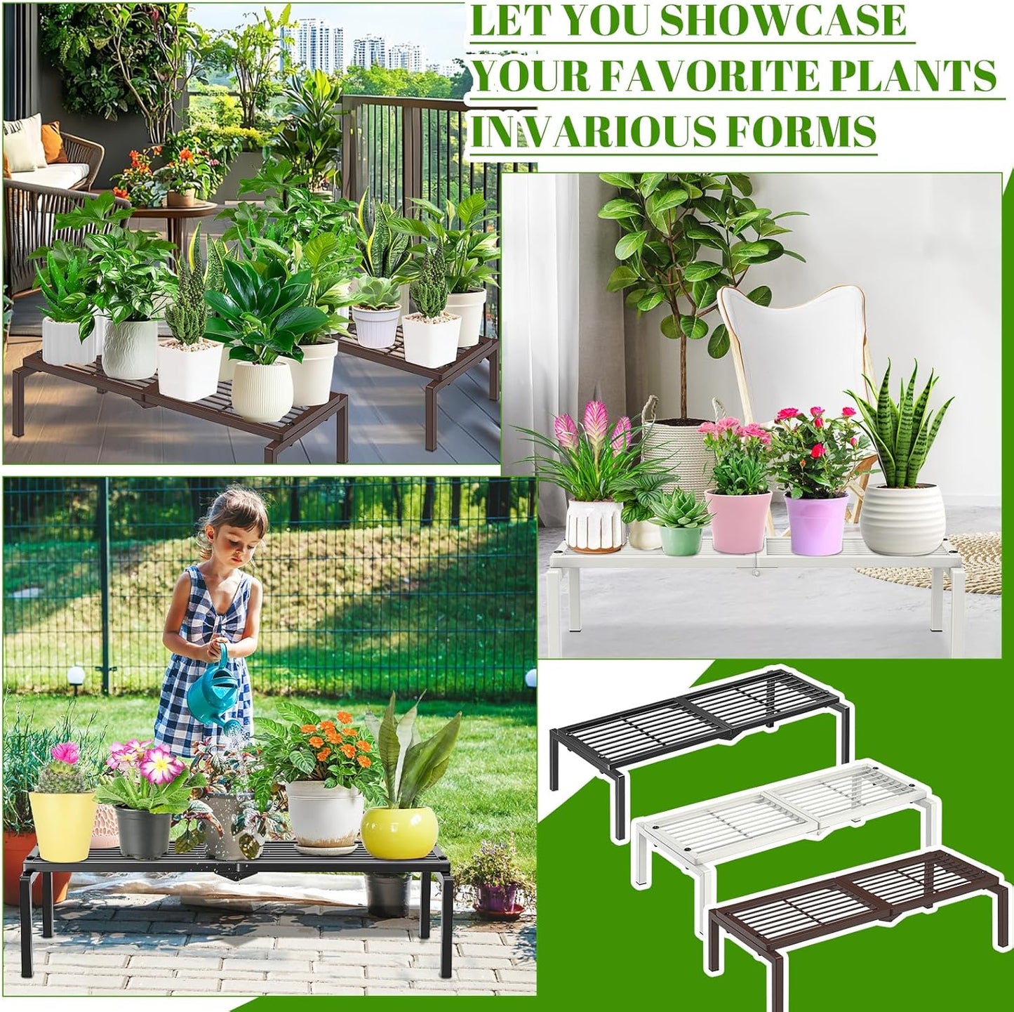 1 Tier Metal Plant Stand Indoor Outdoor, Potted Multiple Flower Pot Holder Rack Plant Shelf, Heavy Duty Planter Display Shelving for Patio Balcony Garden Living Room Decorative (Brown)