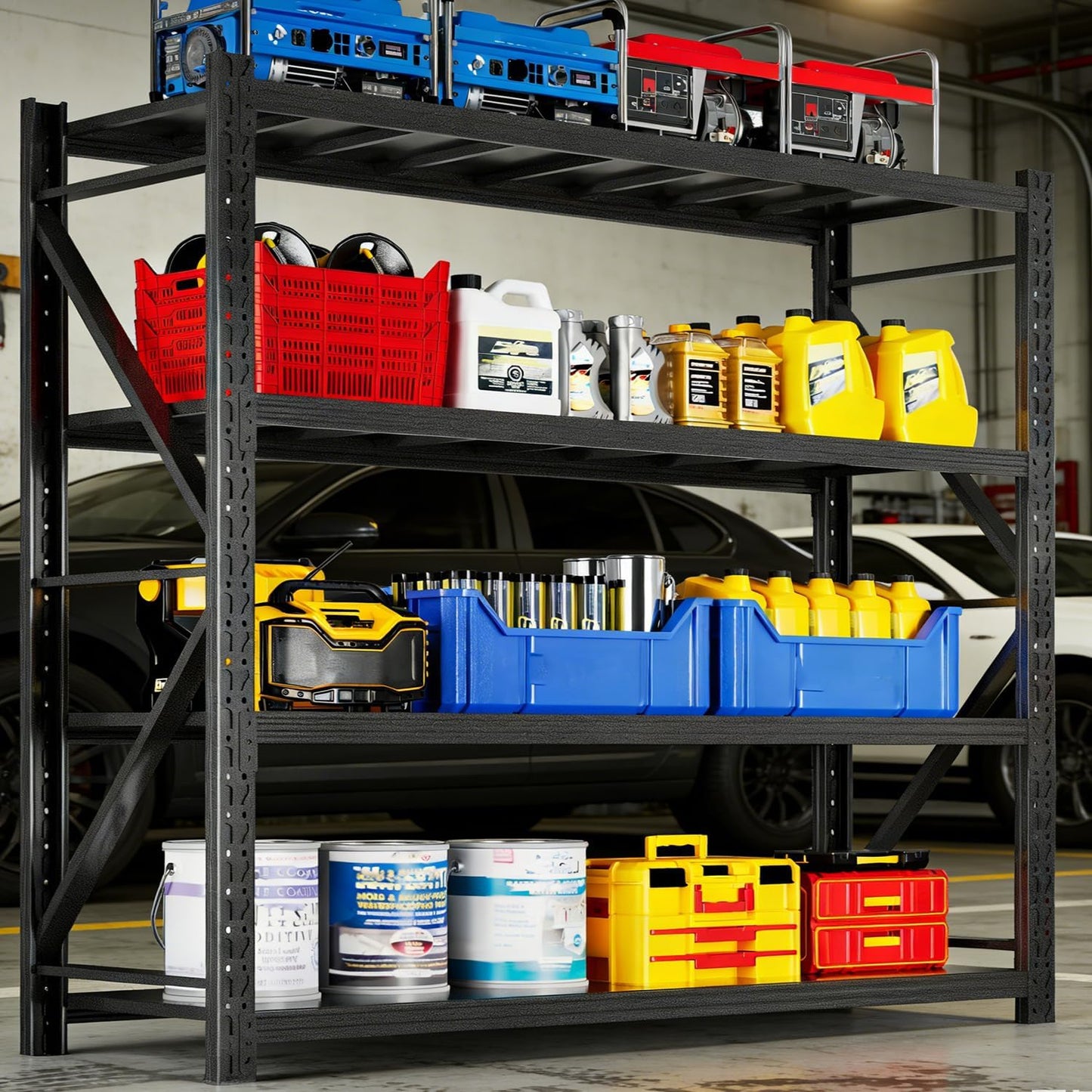 Garage Shelving Units,67" Wide Heavy Duty 4-Tier Metal Storage Shelf with Adjustable Shelves,3000lb Capacity Industrial Shelving for Garage Organization,Basement Storage,WorkshopWarehouse