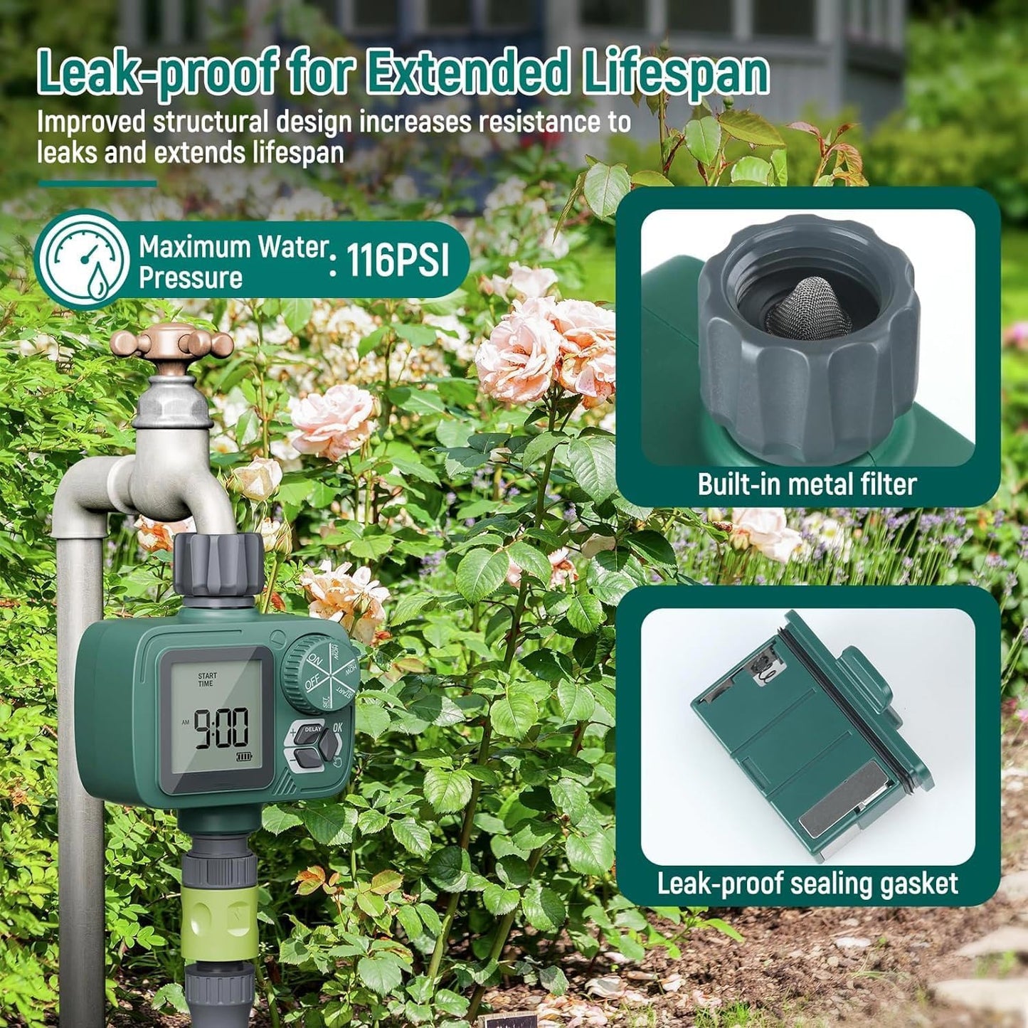 Sprinkler Timer: Programmable Hose Timer with Rain Delay/Manual/Automatic Watering System, Water Timers for Garden Hose, Digital Drip Irrigation for Yard Lawn Outdoor(1 Outlet)