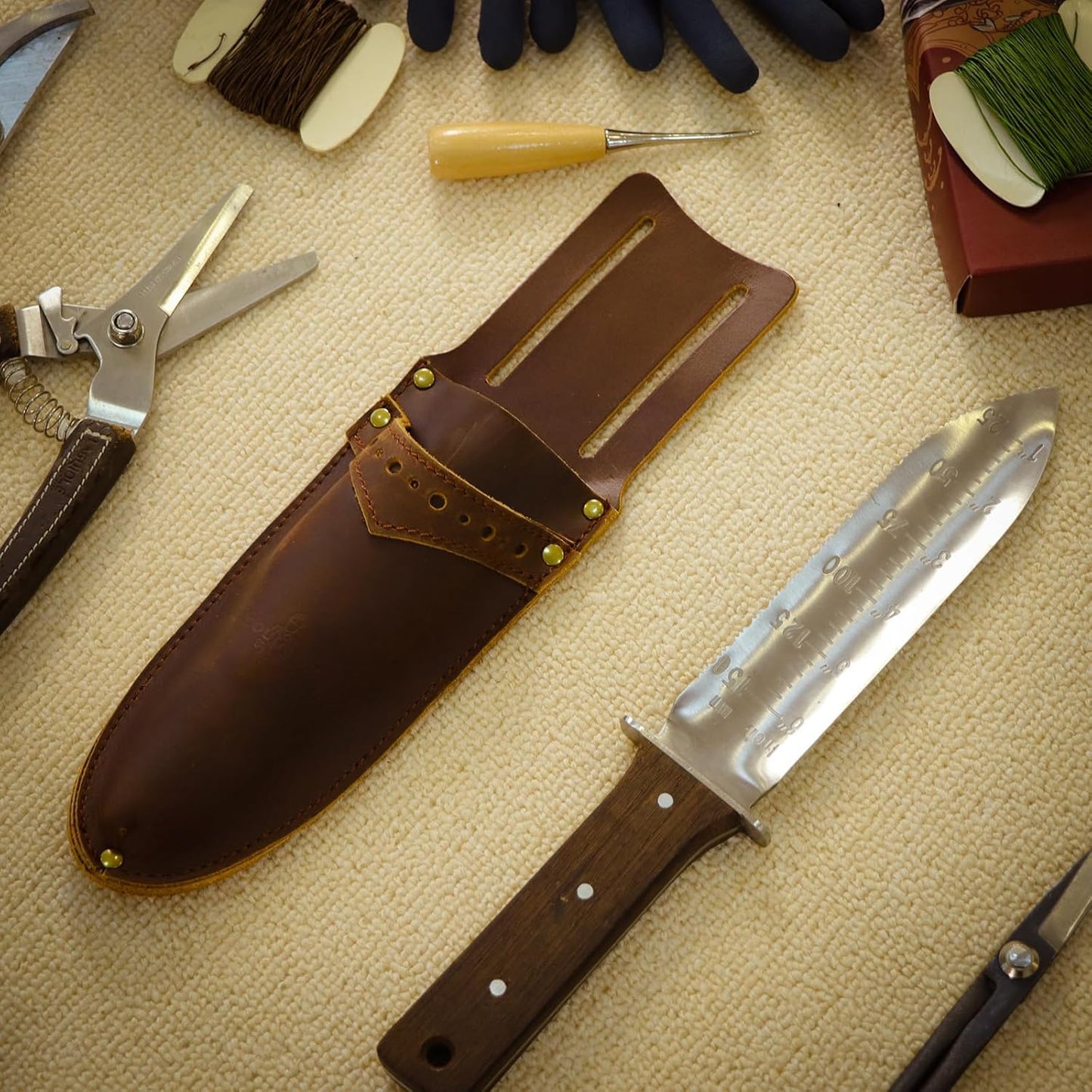 Tourbon Leather Garden Pruning Shears Folding Saw Double Holster Gardening Soil Knife Sheath Pouch Multipurpose Tool Holder for Belt, Brown