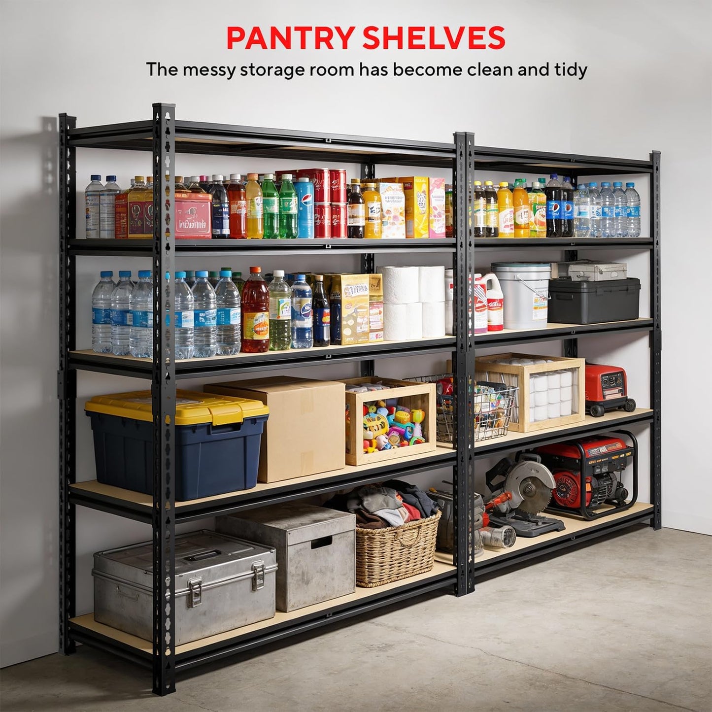 72" H Garage Shelving 2500LBS Storage Shelves Heavy Duty,5 Tier Adjustable Metal Shelving Unit for Storage Rack Warehouse, Pantry, Closet, Kitchen