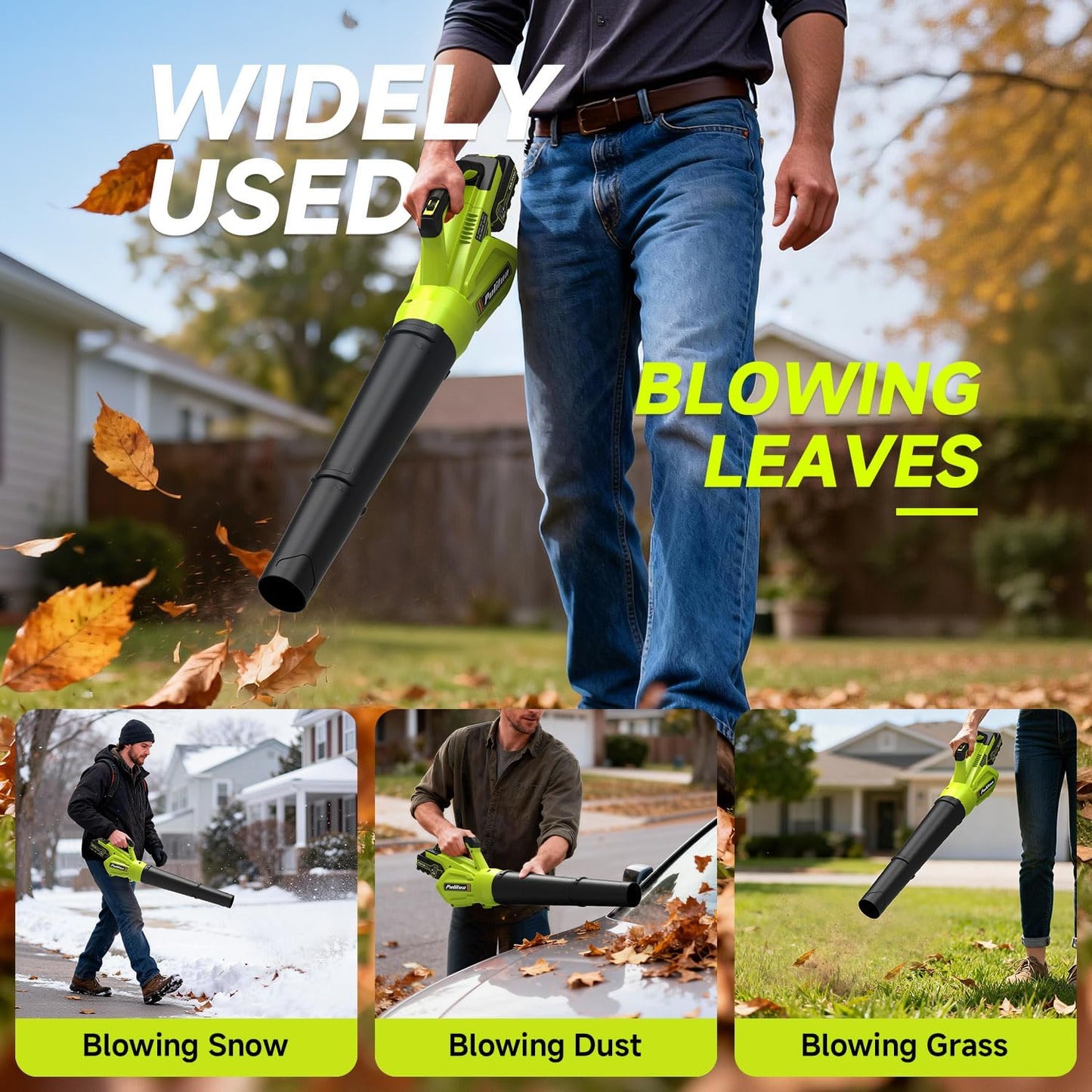 PULITUO Leaf Blower Cordless, 500CFM/ 125MPH Lightweight Cordless Blower with 2X 4.0 Batteries and Fast Charger, Variable Speed Battery Leaf Blowers for Lawn Care, Leaves, Grass, Patio, Yard