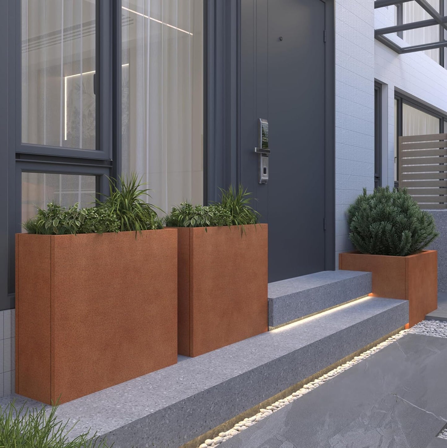 Galvanized Steel Metallic Heavy Planter for Outdoor Plants Metal Outdoor Planter Spliced Flower Box with Partitions for Outside,Indoor,Garden (Corten, 32 * 15 * 24)