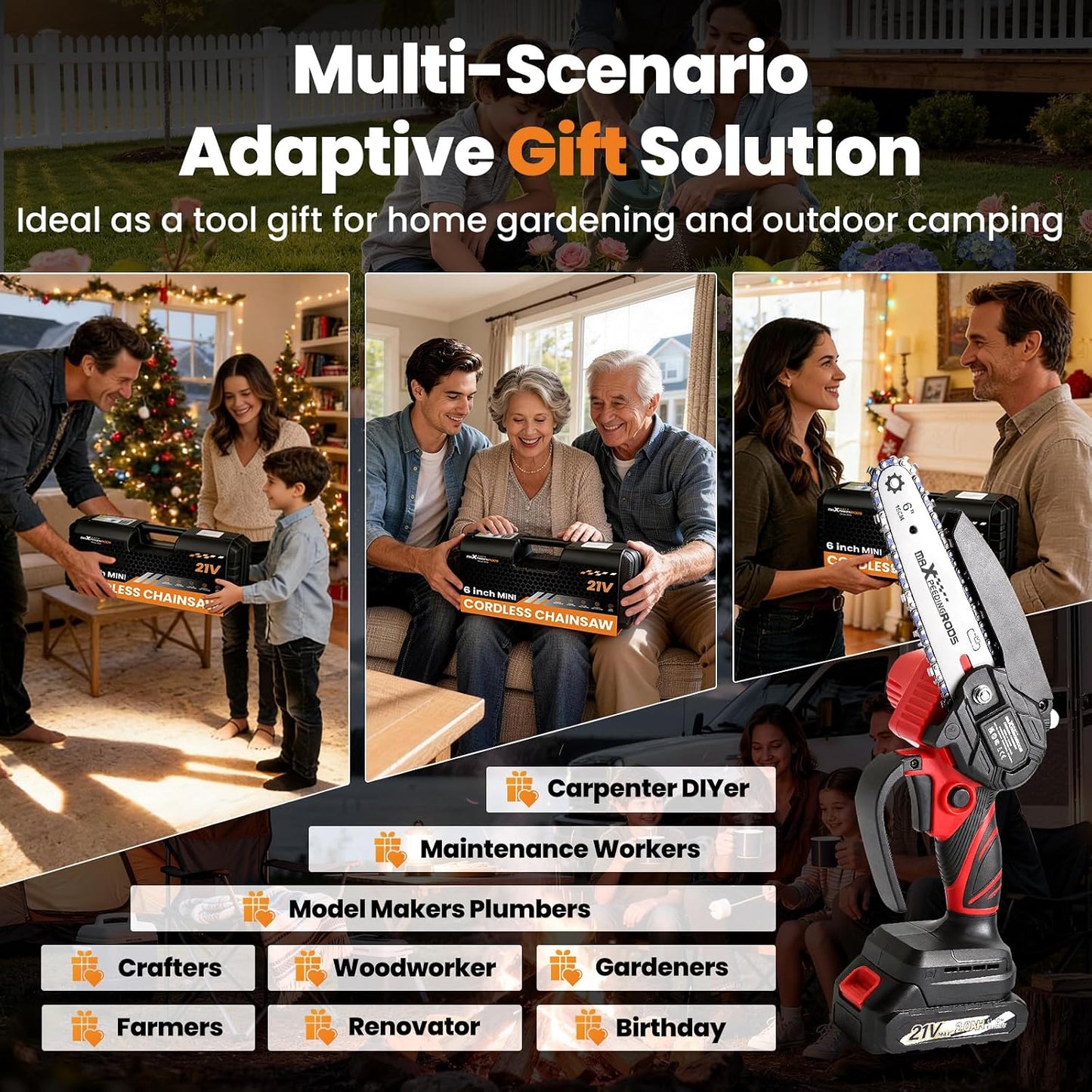 maXpeedingrods Mini Chainsaw Cordless, 6 inch Chainsaw Handheld Power Chain Saws with 2 Batteries, 3 x Durable Chains, Electric Chainsaw Lightweight Handheld Saw for Tree Trimming, Wood Cutting, Red
