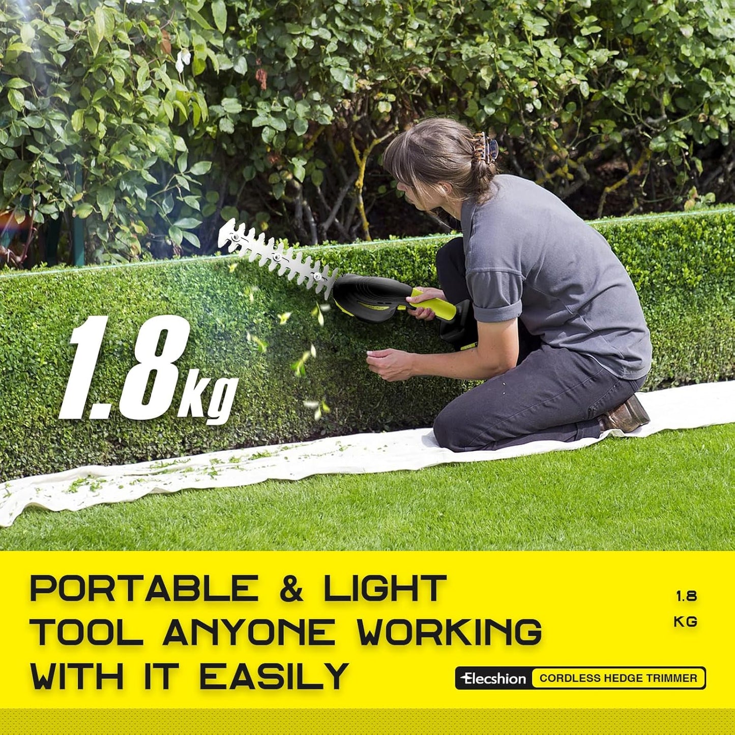 Cordless Hedge Trimmer - 2 Pack 21V Battery with Charger Powered Electric Trimmers, 2 in 1 Handheld Hedge Shears + Grass Cutter Pruning Shrub Cutting Small Branch Tool for Bush,Tree,Garden,Lawn,Yard