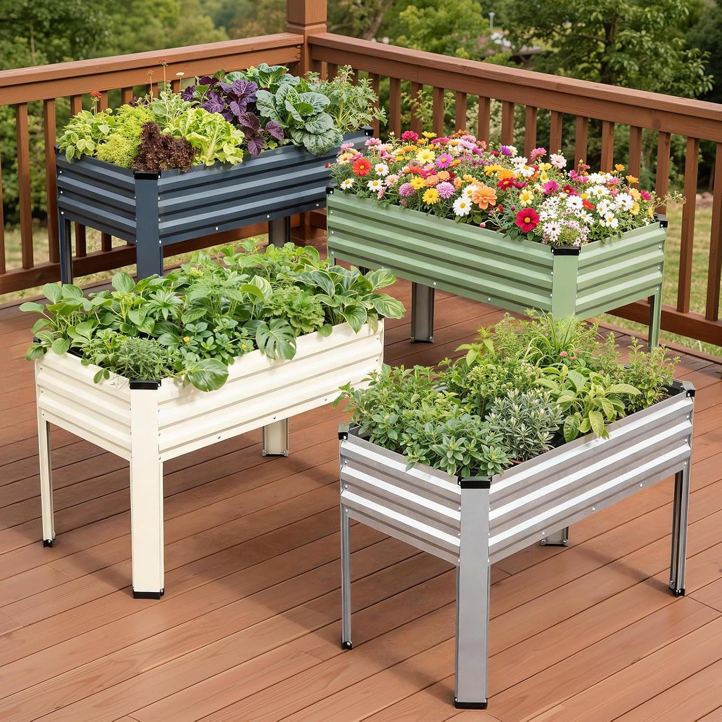 Galvanized Raised Garden Bed with Legs 2 Pack, 48x24x32in Elevated Raised Garden Bed Outdoor with Drainage Holes, Planter Boxes for Gardening Vegetable Flower Fruit in Backyard, Patio, Balcony (White)