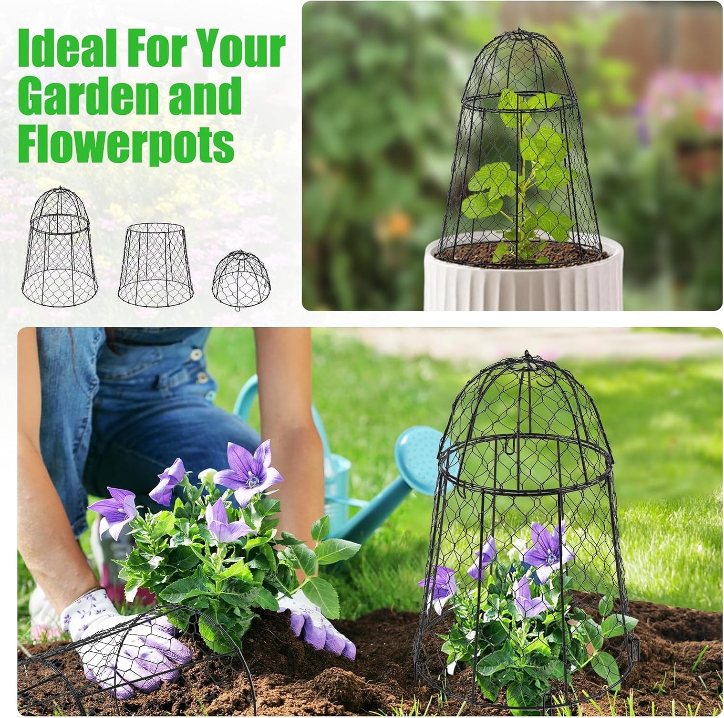 Phoncoo 6 Pack Garden Cloches for Plants, Sturdy Plant Protectors from Animals, Chicken Wire Cage for Garden Cages to Keep Bunnies Chicken Squirrels Birds Animals Out
