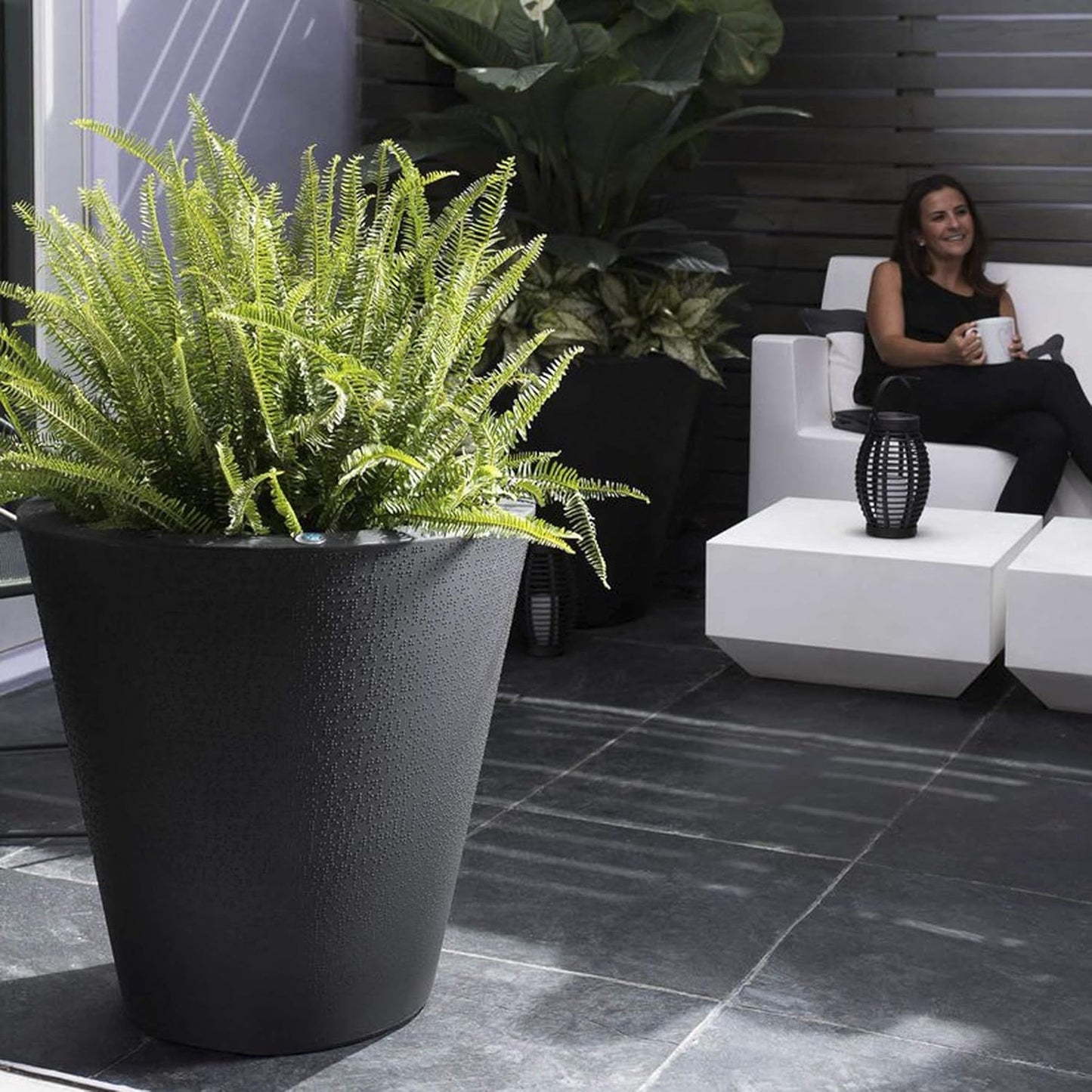 Crescent Garden Dot TruDrop Indoor/Outdoor Planter, Self-Watering Modern Plant Pot, 16 Inches, (Ash)