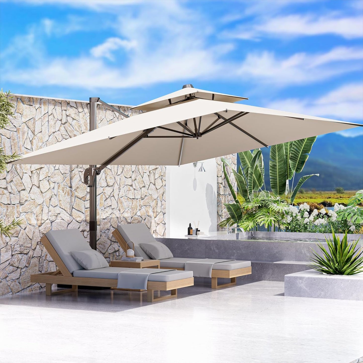 10' X 13' Outdoor Patio Umbrella Large Rectangle Cantilever Umbrella Heavy Duty 360°Rotation Offset Umbrella for Garden Deck Pool Patio,Beige