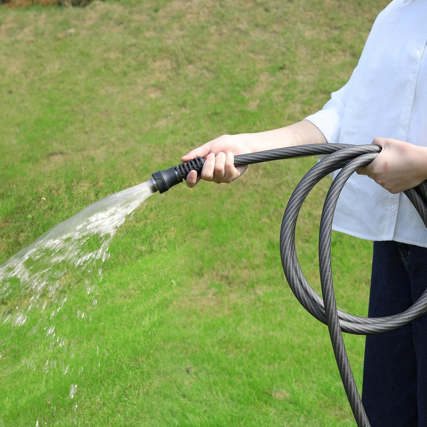 Garden Hose 5ft x 5/8",Flexible Water Hose,Lightweight Braided Hose with Swivel Handle,Leak-Free Connections, Male to Female Fittings, Kink Resistant Durable Hybrid Hose,Grey