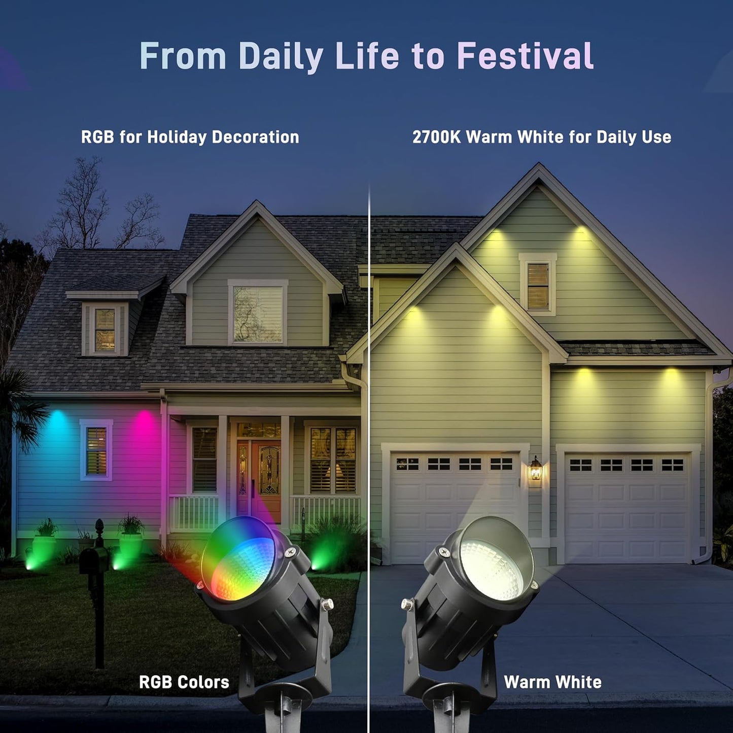 Christmas RGBW Landscape Spotlight,12W RGBW Color Changing Outdoor Spot Lights for Yard, Low Voltage LED Landscape Spotlight with Remote Control, IP65 Waterproof Yard Spotlgiht for Garden, 4 Pack
