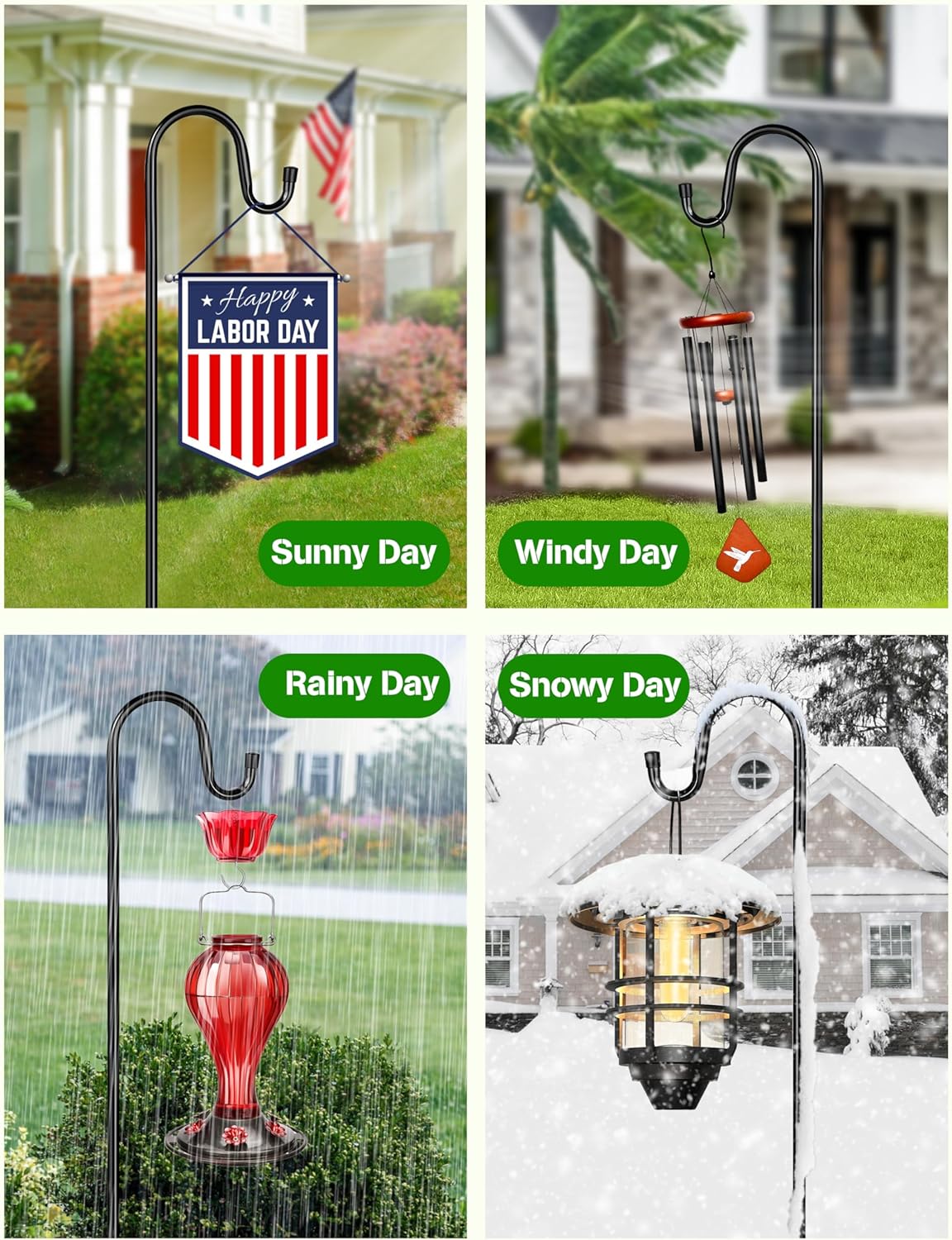 XDW-GIFTS Bird Feeder Pole for Outdoor, 4-Pack 45 Inch Shepherds Hooks Heavy Duty Garden Pole for Hanging Plant Basket, Solar Light Lanterns, Garden Plant Hanger Stands with 5 Base Prongs