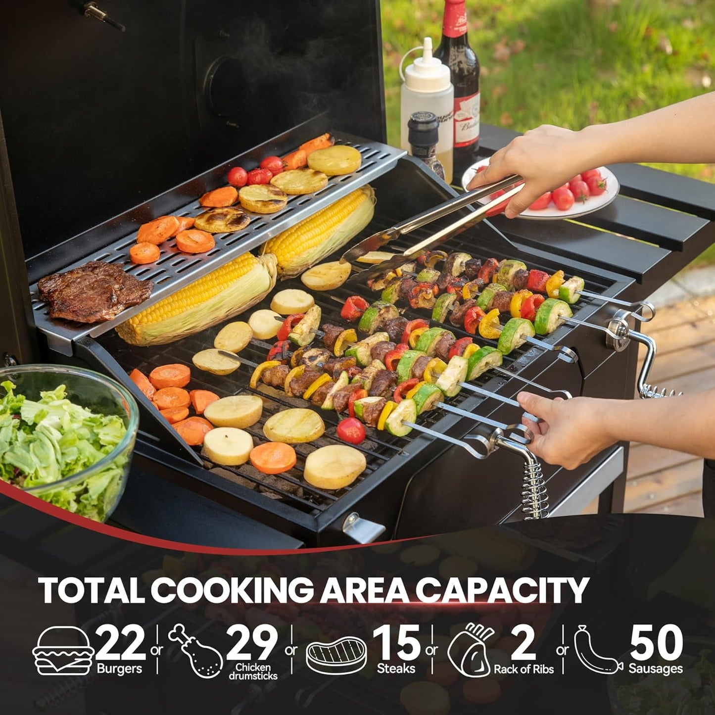 Royal Gourmet CD1824EC 24 Inch Movable Charcoal Grill with Cover, 490 Sq. In. Cooking Area, Outdoor Barbecue Grill with Foldable Side Tables for Outdoor Picnic and Camping Grilling, Black
