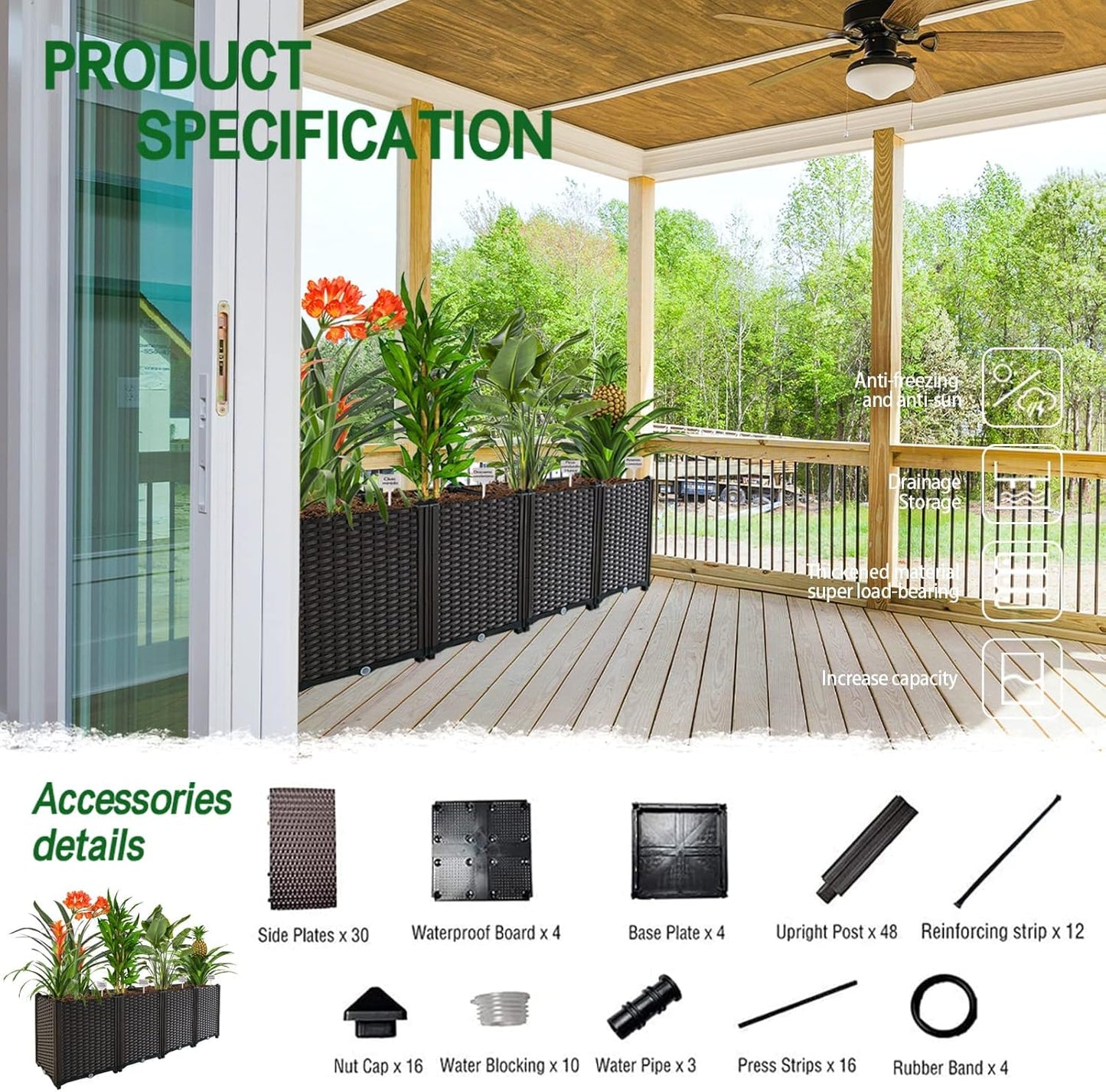 Outdoor Planter Box Raised Beds for Gardening Garden Box with Drain Outlet for Vegetables/Herbs, Patio/Balcony/Backyard, Heat and Frost Resistance Planters