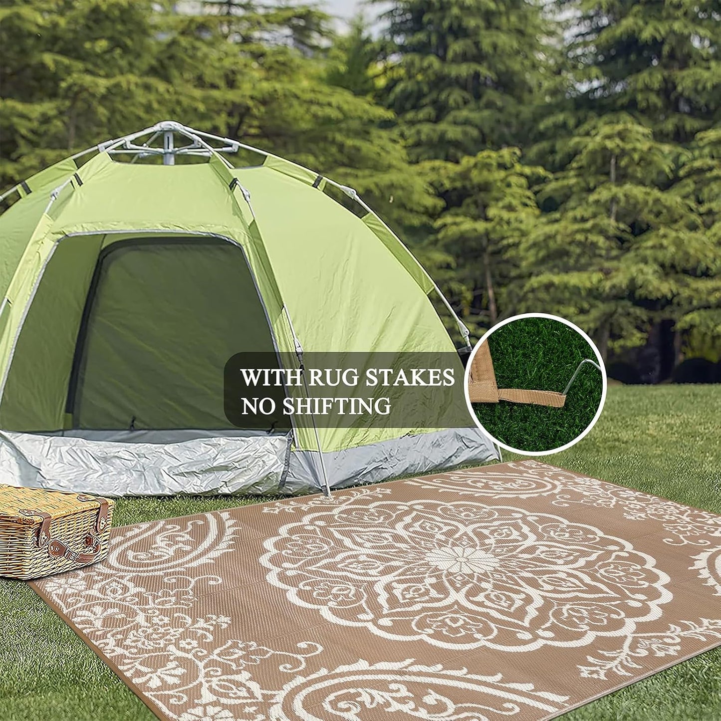 Pauwer Waterproof Outdoor Rug 6x9, Reversible Plastic Straw Patio Camping Rug, Indoor Outdoor RV Mat Carpet for Deck, Camper, Porch, Balcony, Backyard, Picnic, Boho Brown