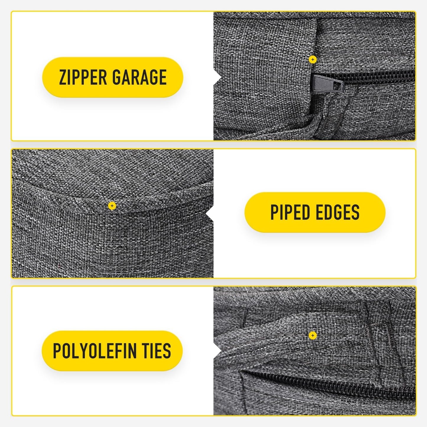 SUNROX Gel Memory Foam Chair Cushions, FadeShield Water-, Stain-Resistant Durable Reversible Seat Cushion Pads with Ties for Indoor/Outdoor Kitchen Dining Office, 19"x19", Set of 4, Heather Charcoal