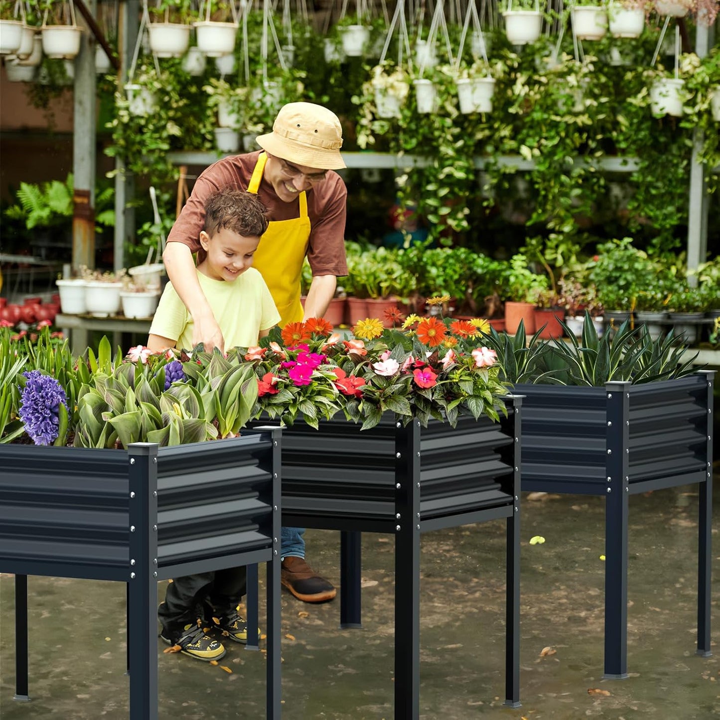 Raised Garden Bed with Legs, 48×24×32in Galvanized Raised Garden Beds Outdoor Elevated Metal Planter Box for Gardening Vegetables Flowers Herb-Black