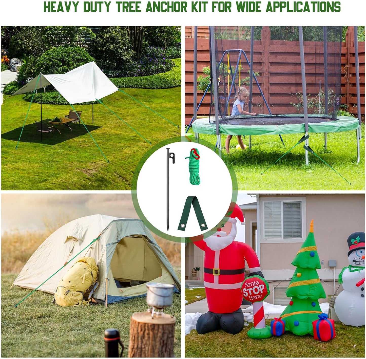 Suzile 48 Pcs Tree Stake Kit, Heavy Duty Tree Staking and Supports for Leaning Trees Include 11. 8'' Steel Stakes 15. 8'' Support Straps 13. 12 ft Rope for Anchoring Hurricane Protection (Green)