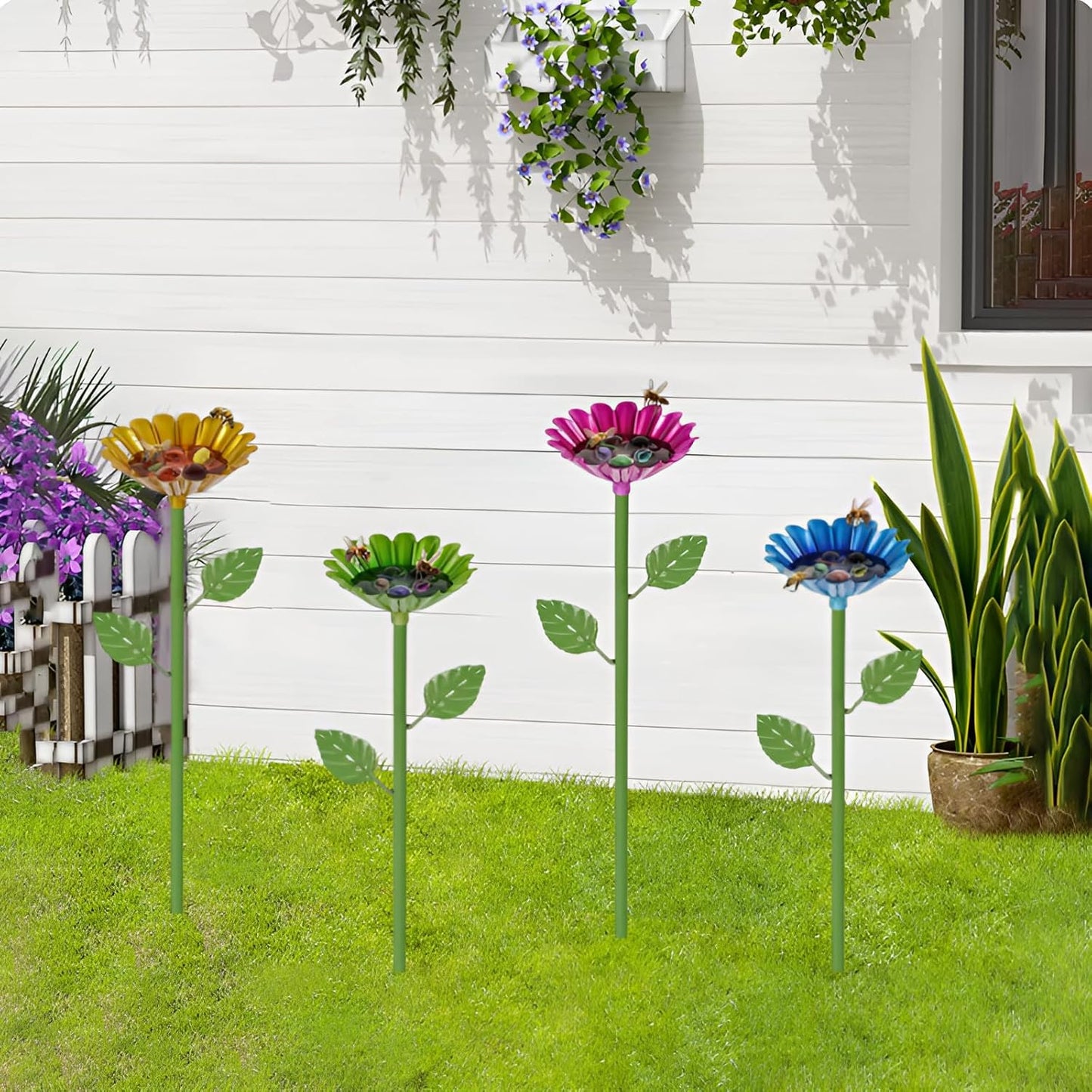 4 Pack Bee Watering Station Butterfly Water Feeder Cup with Flower Design Bee Bath Bowl Bird Bee Watering Cups for Outdoor Yard Garden Decor