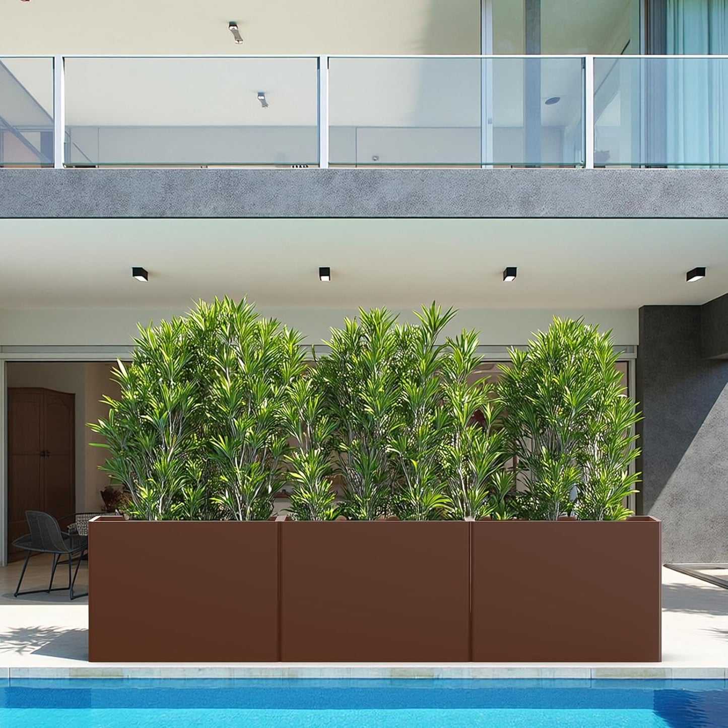 Galvanized Steel Planter Box with Removable Insert Shelf - 32x12x24 Inches Tall Planters for Outdoor&Indoor, Coffee