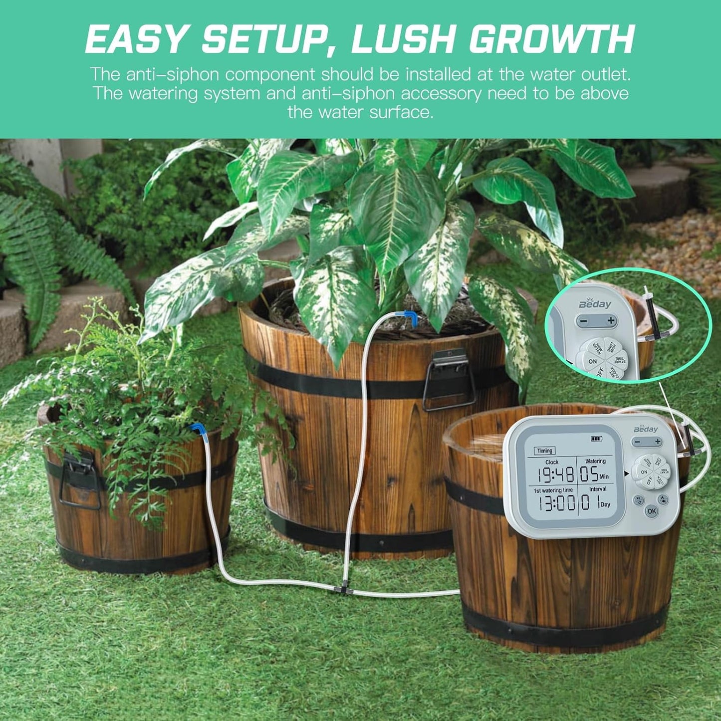 Automatic Plant Waterer Self Watering System Indoor for 15 Potted Plants Pack of 2, Auto Drip Irrigation Kit Programmable Water Timer w Smart Humidity Detection