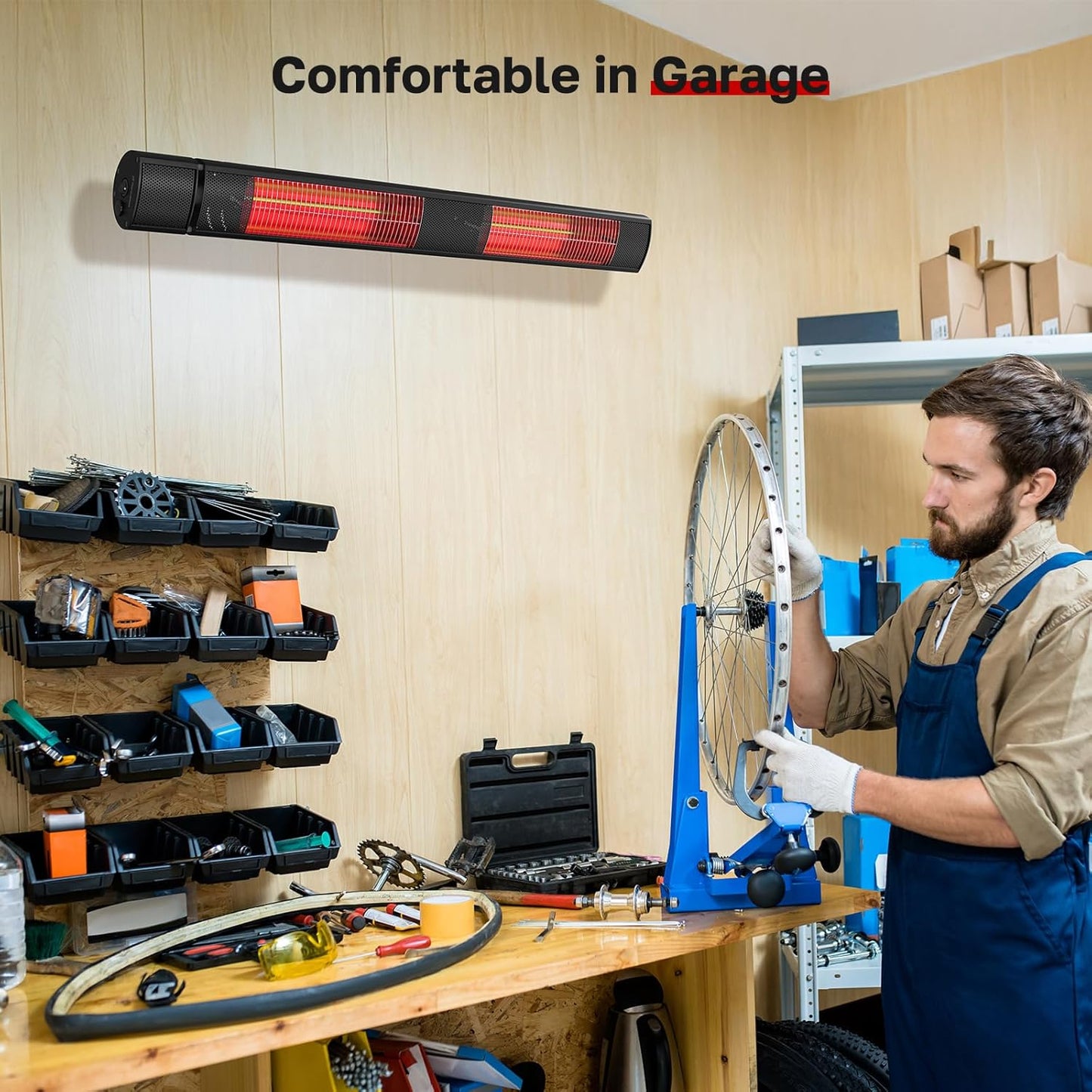 ThermoMate Infrared Heater, Outdoor Heater for Patio, Garage, Restaurant, 3000W Golden Halogen 240V with Remote, ETL Certified Black