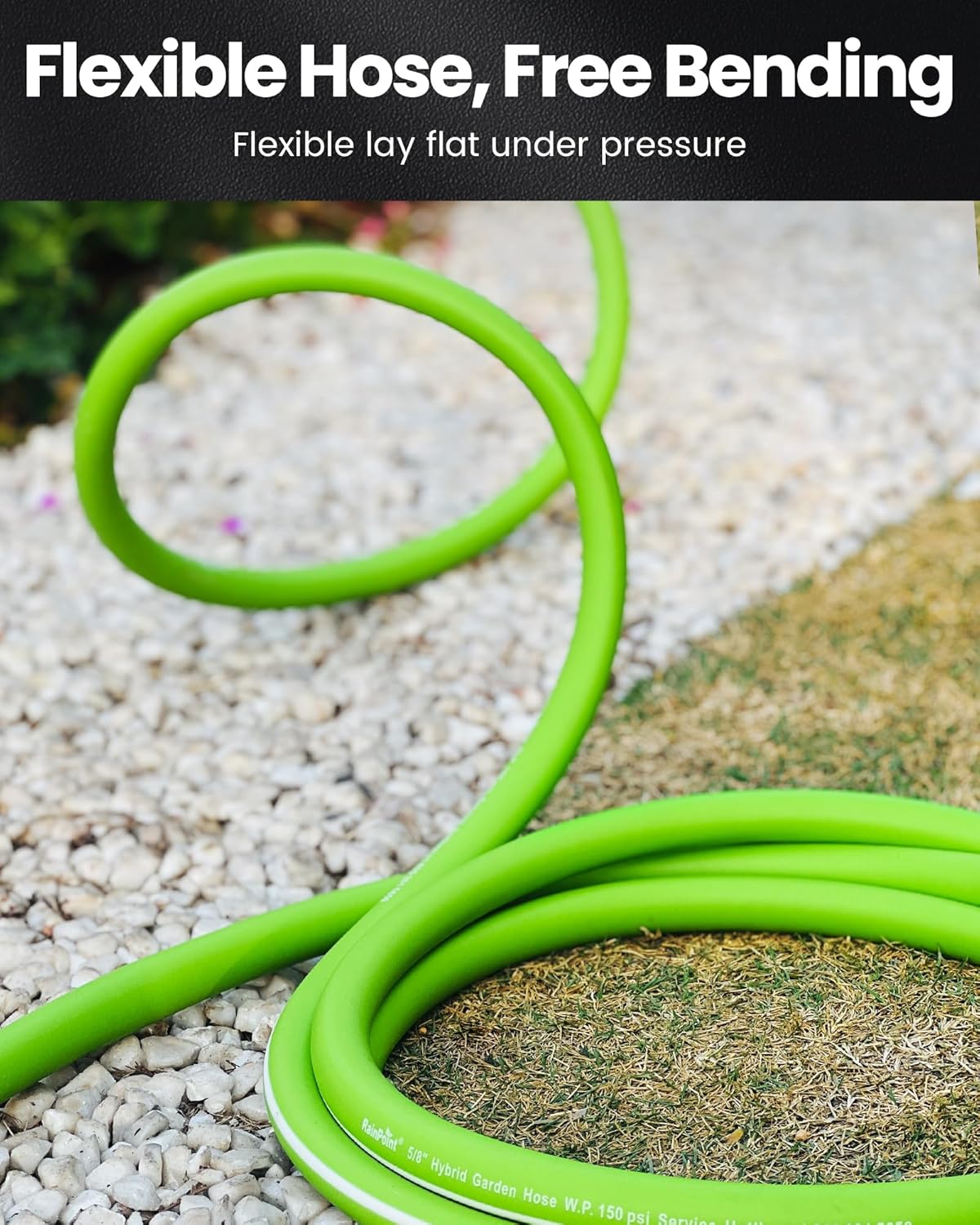 RAINPOINT Garden Hose 25ft - Flexible Heavy Duty Water Hose with Swivel Handle - lightweight, Hybrid Rubber, 5/8", Male to Female