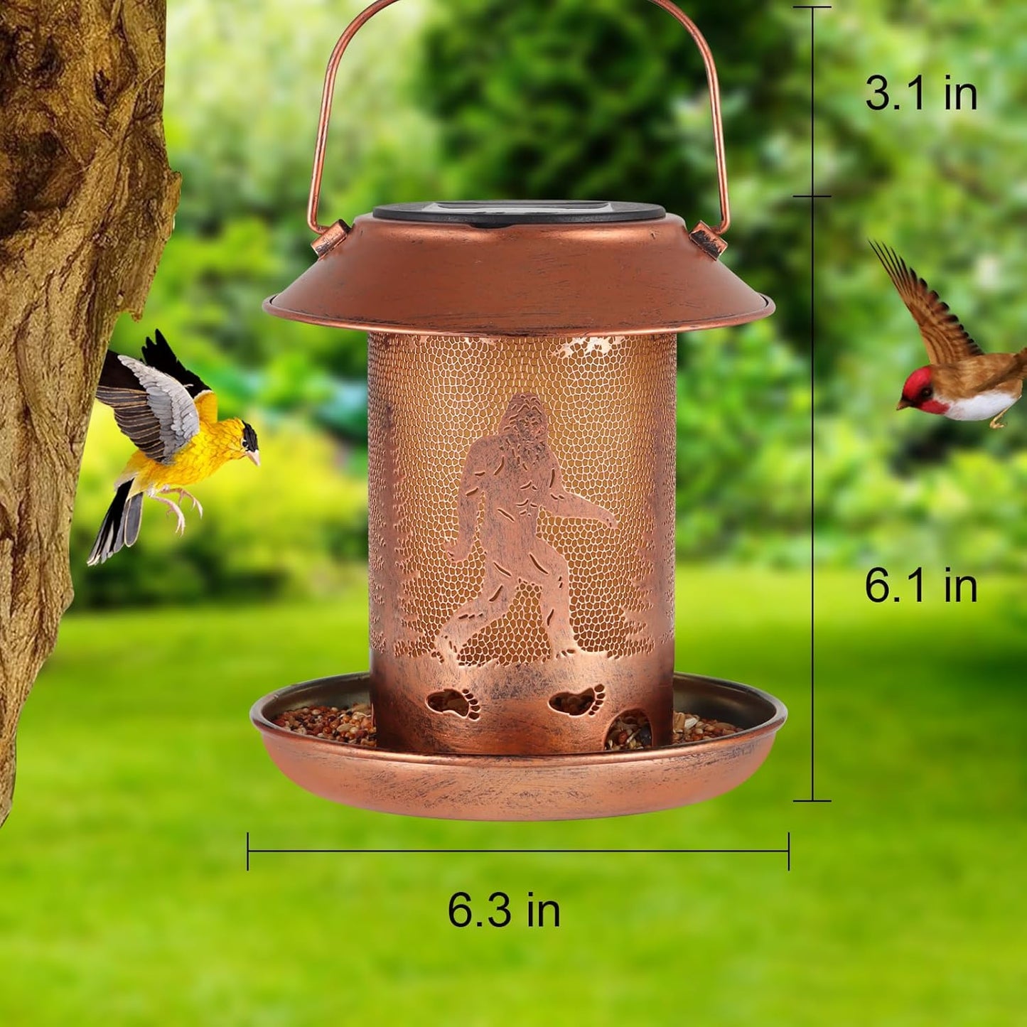 Bird Feeders for Outdoors Solar Lanterns Outdoor Waterproof Bigfoot Hanging Garden Decor Birthdays for Women Mom Metal Solar Decoration Outside for Yard, Patio, Lawn(Sasquatch Pattern)