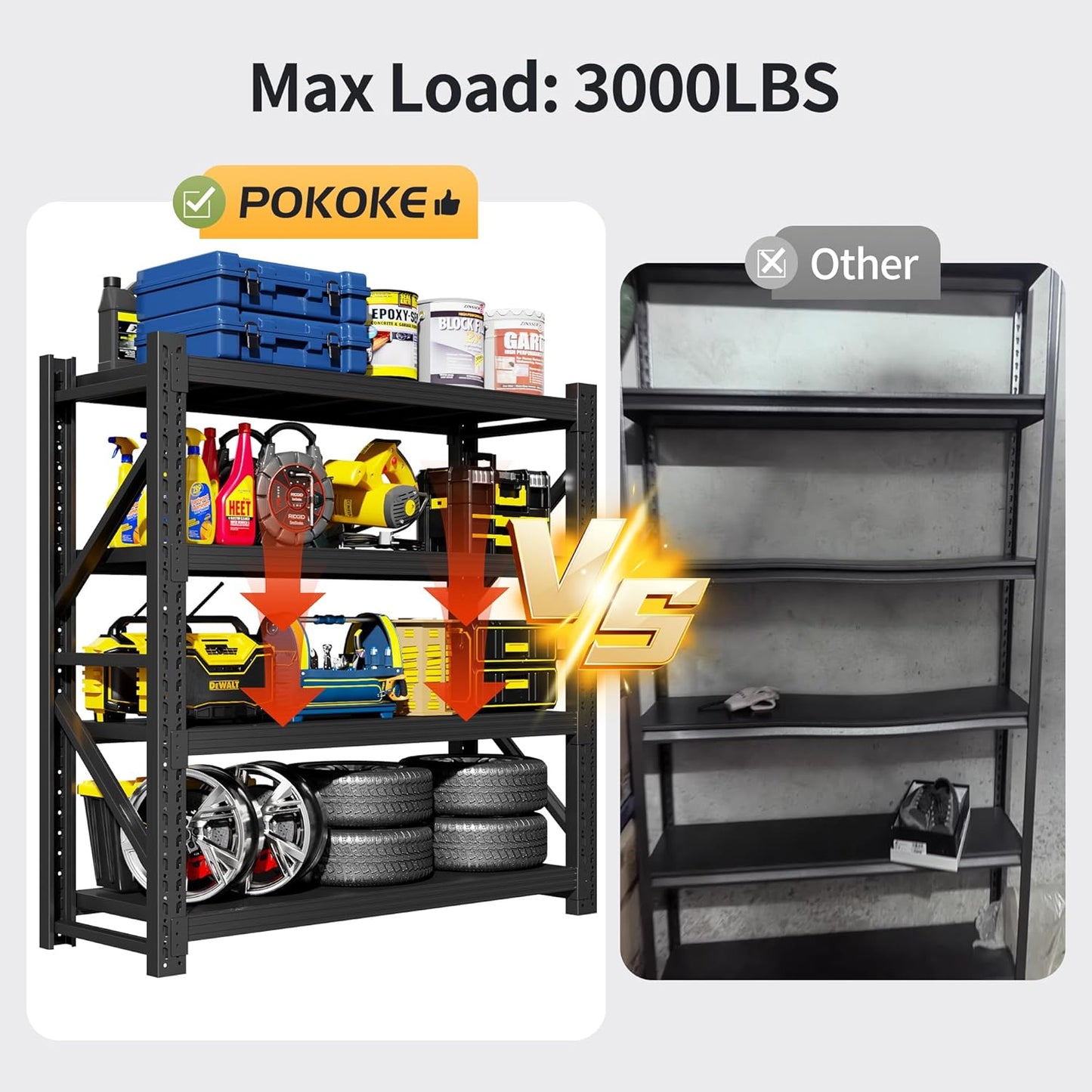 Garage Shelving Unit, 4 Tier Heavy Duty Racks, Easy Assembly, Metal Racks with Adjustable Shelves, 3000 LBS Load Capacity,for Warehouse,Basement (Black, 19.7" D x 31.5" W x 78.7" H)