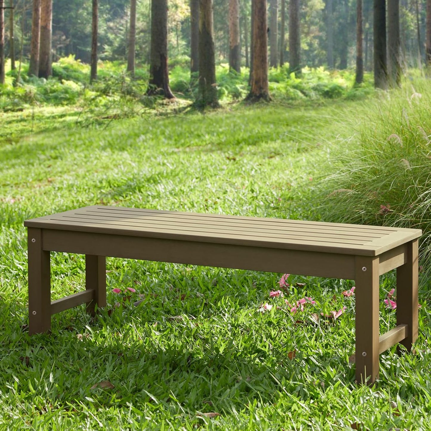Psilvam Knight Bench Set of 2, Two Person Outdoor Poly Lumber Patio Backless Bench, Weatherproof Garden Bench That Never Rot and Fade, Suit for Church, School, Garden, Porch and Park (Brown)