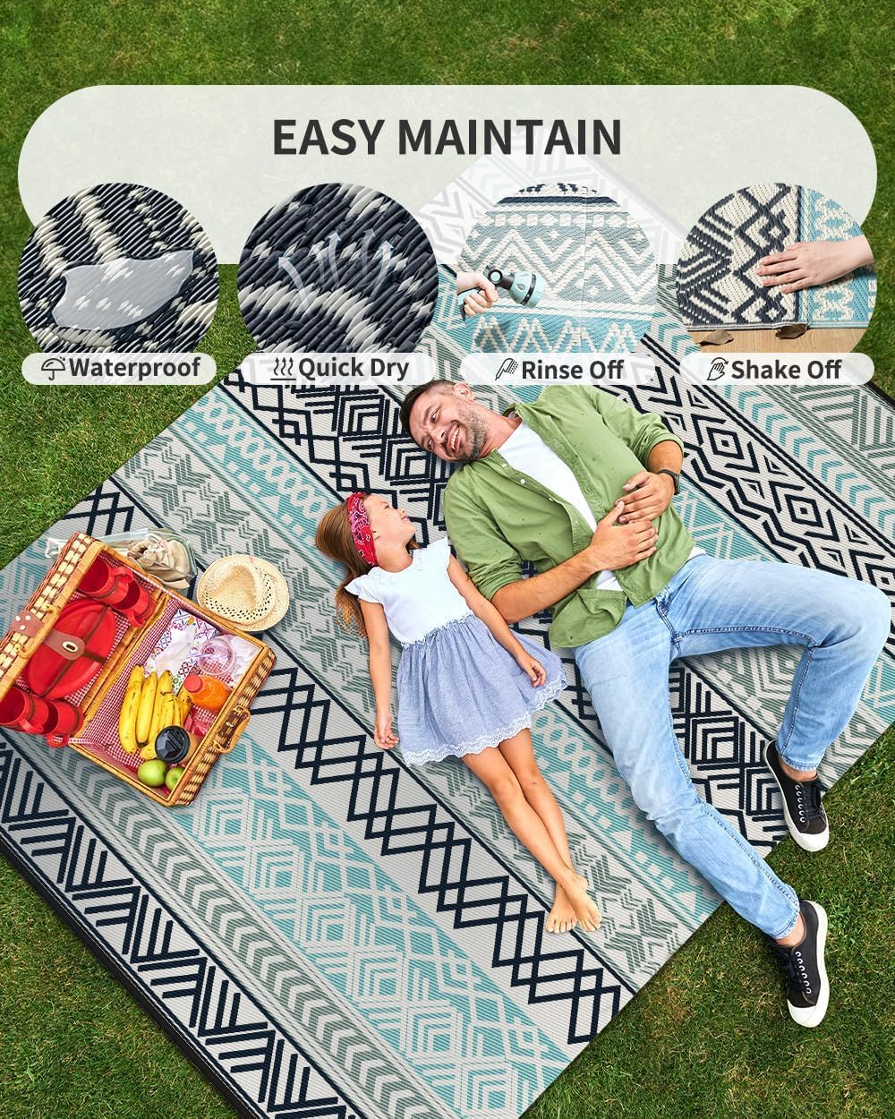 MontVoo Outdoor Rug Carpet 8x10 Waterproof-Patio Rug Mat Reversible RV Camping Rug Picnic Mat Plastic Straw Outside Rug for Balcony Porch Deck Beach-Boho Outdoor Area Rug for Patio Decor Colorful