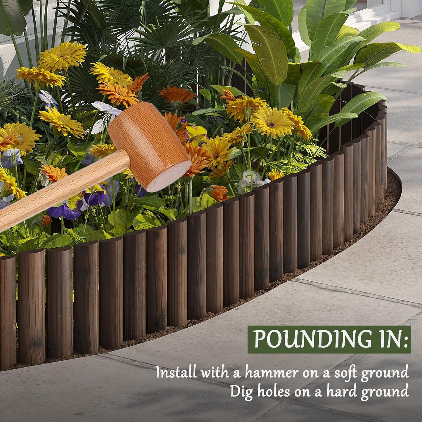 Wood Garden Edging Border Garden Fence Decorative Landscape Border Edging Planting Tree Fence Yard Patio Path Edging Landscape Edging Flower Bed Fences-11.8" H x 47.2" L (3PACK 12FT Total Length)