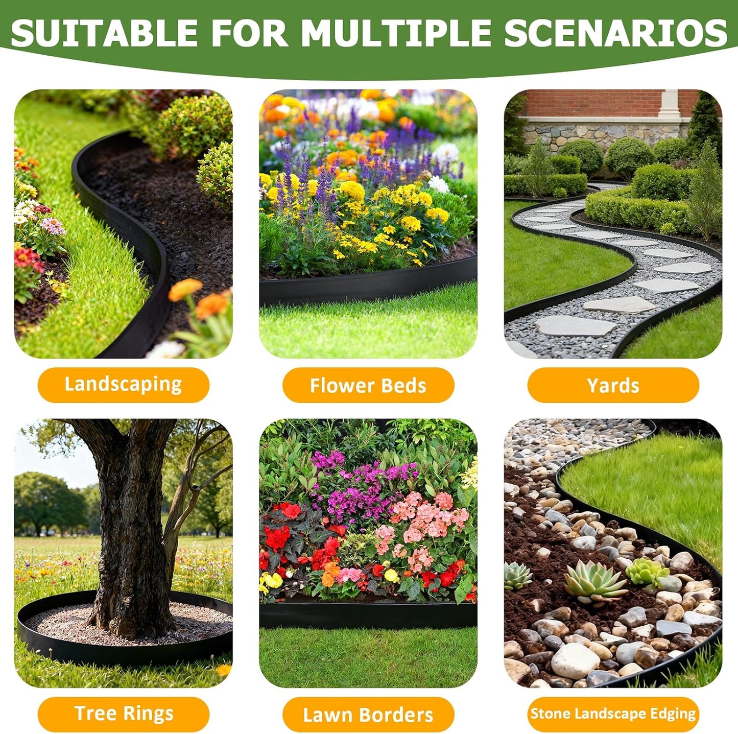 Garden Edging Border, 4 Inches Tall, 80 Feet Landscape Border Edging with 100 Metal Stakes, Plastic Edging for Landscaping, Flower Beds, Yards, Tree Rings, and Lawn Borders
