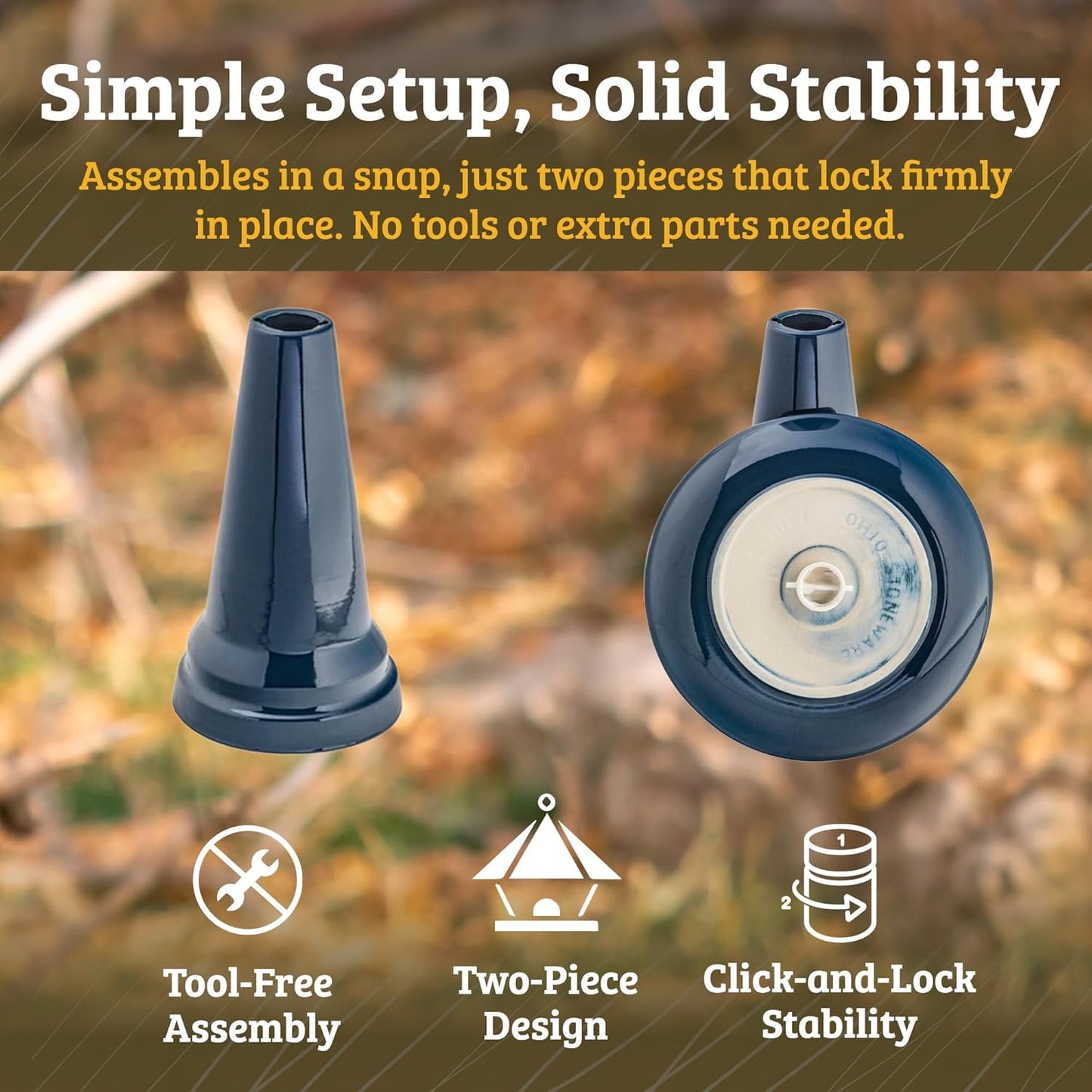 Birds Choice Ohio Stoneware Bird Bath | Pedestal Bird Bath, Stable Locking Top | Weather-Resistant Ceramic Clay, Glazed Finish | Outdoor Garden & Patio Decor | 22" H x 17" D, Midnight Blue